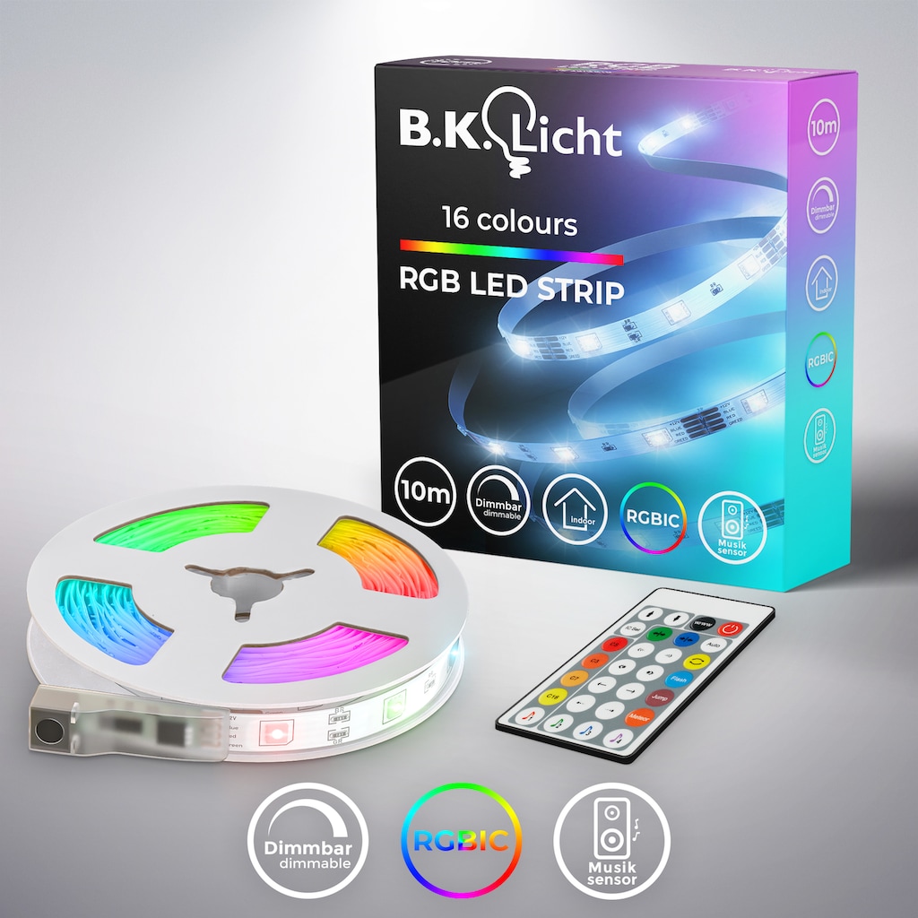 B.K.Licht LED Stripe »RGBIC LED Strip, 10 m, mit Musiksensor«, 300 St.-flammig