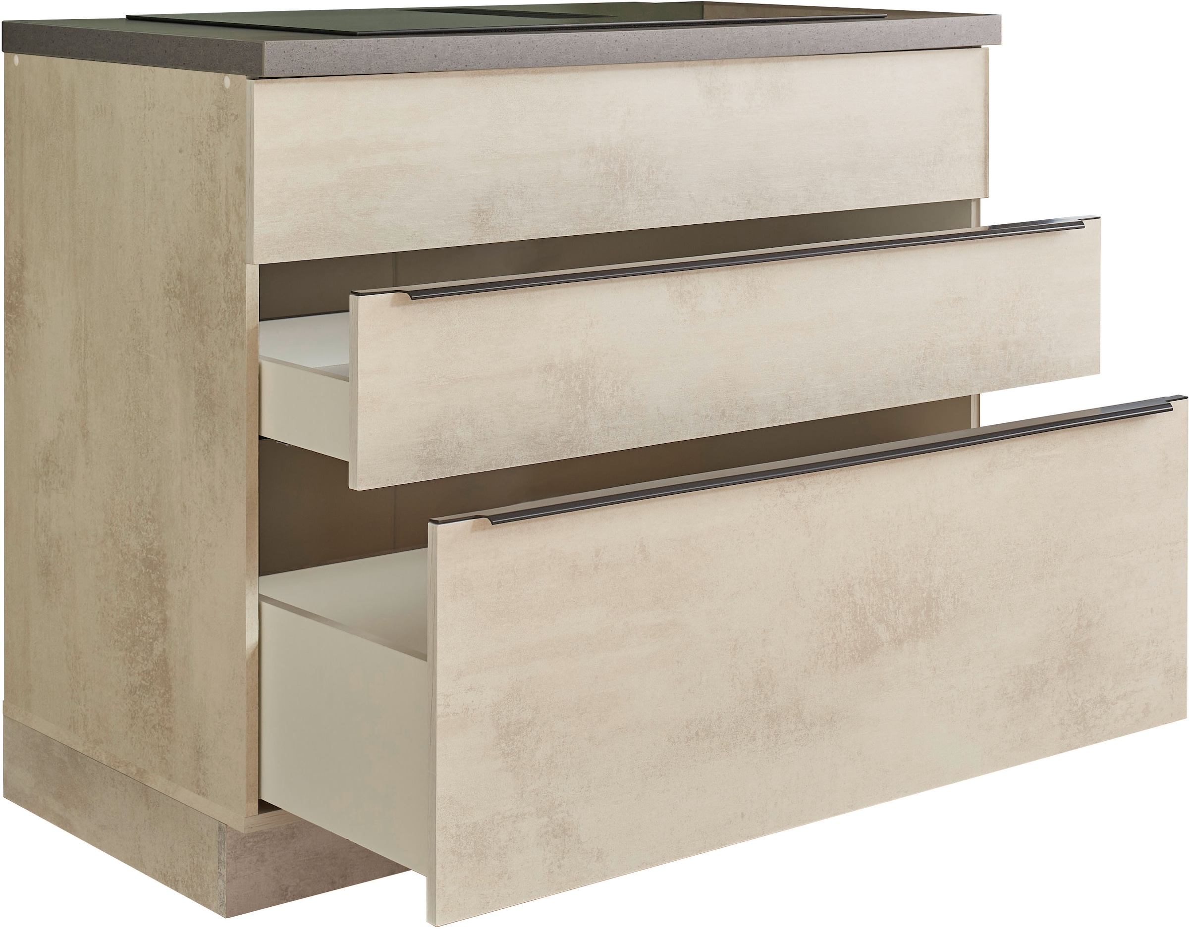 BASIC by Balculina Kochfeldumbauschrank »Sanibel Küchenschrank mit Schubladen, BxHxT 110 x 94 x 60«, (1 St.), Breite 110cm, Melaminbeschichtung, 2 geräumige Schubladen