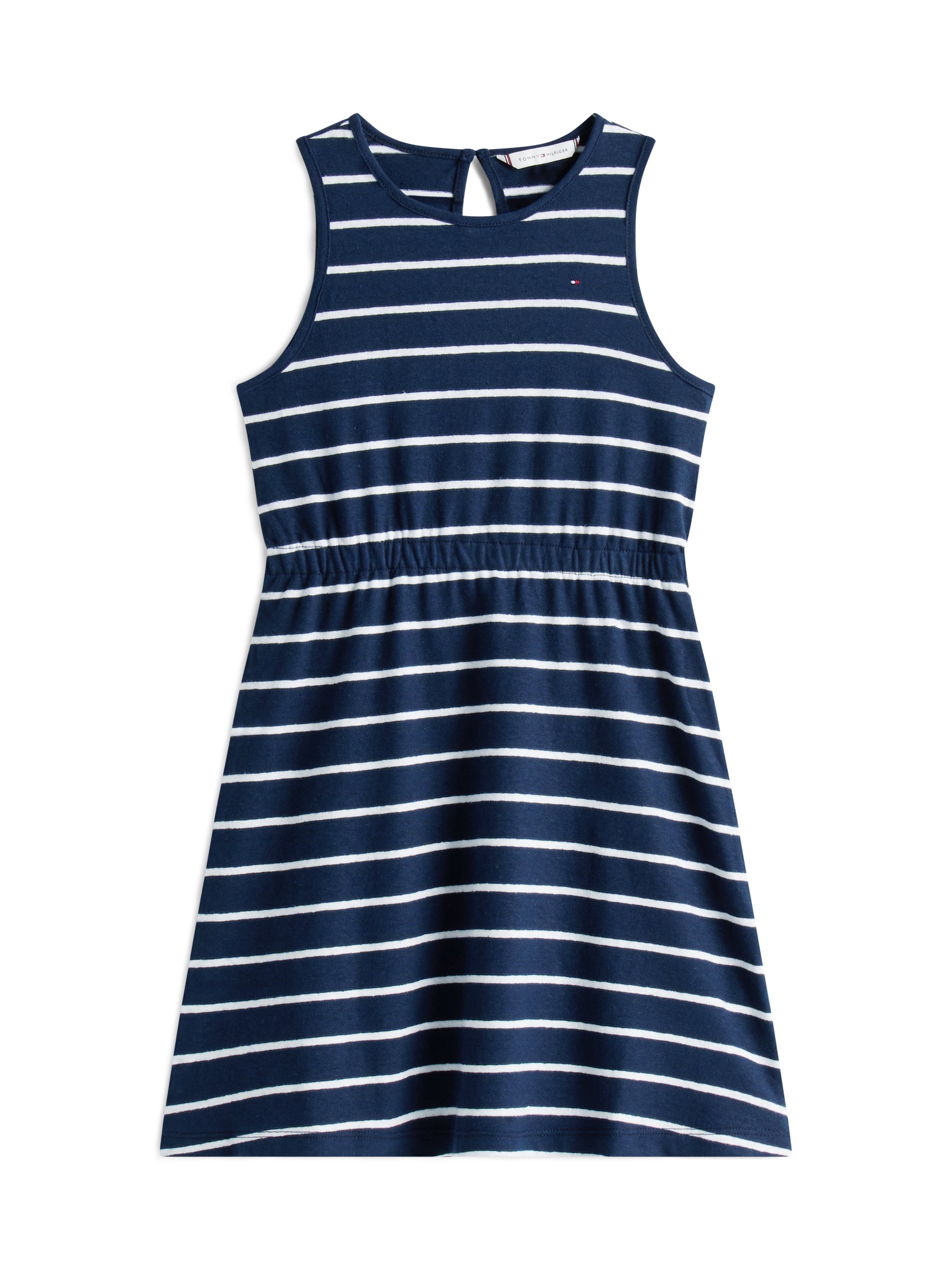 Tommy Hilfiger Jerseykleid »LINEN JERSEY DRESS SLVLS«, mit Streifenmuster, mit Logostickerei