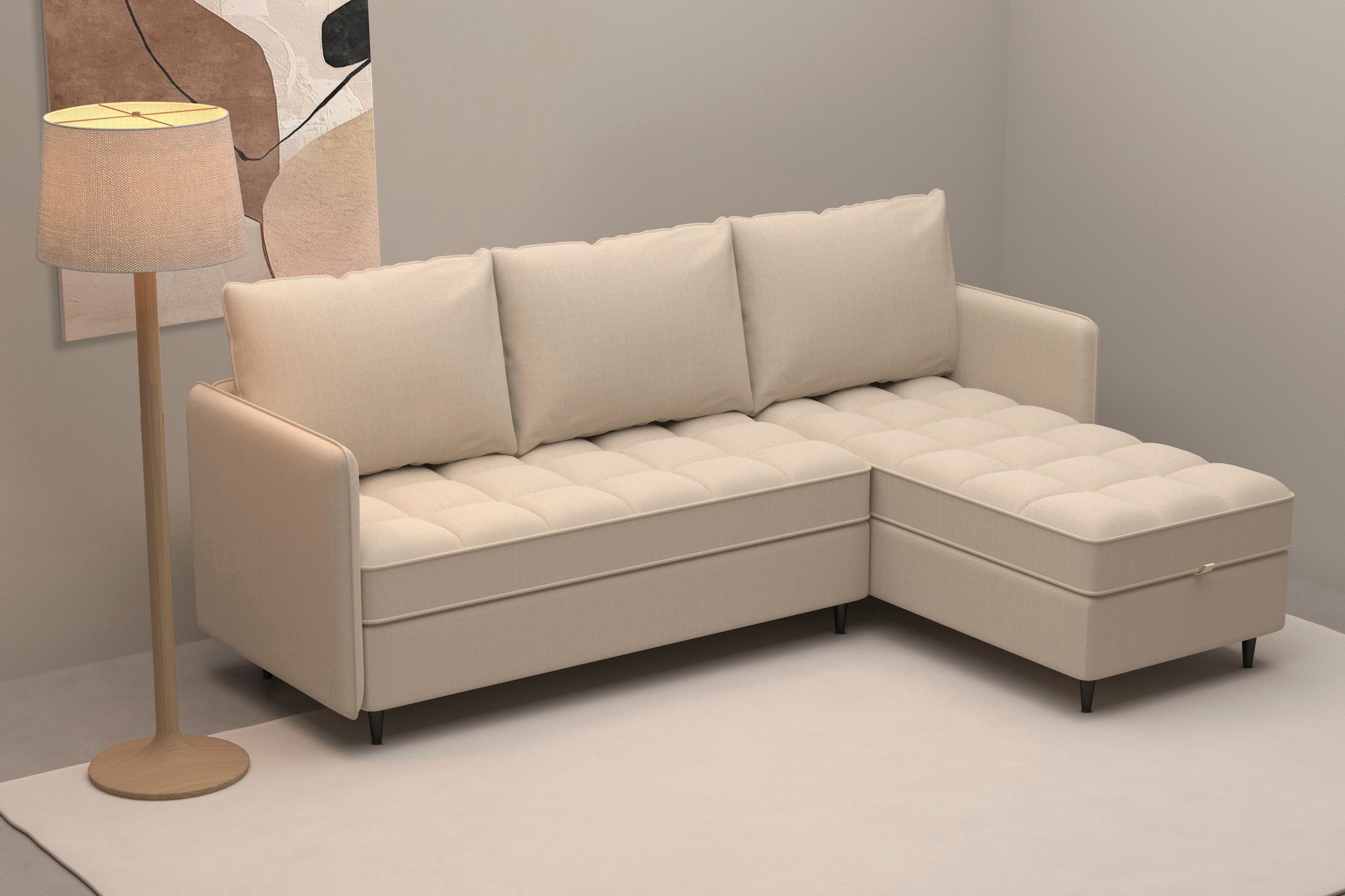Dorel Home Ecksofa »LINDHUS, L-Form, 4 verschiedene Stellvarianten, Lounge-Sofa,«, Wohnlandschaft, mit Recamiere, großer Bettkasten, Cord, Chenille