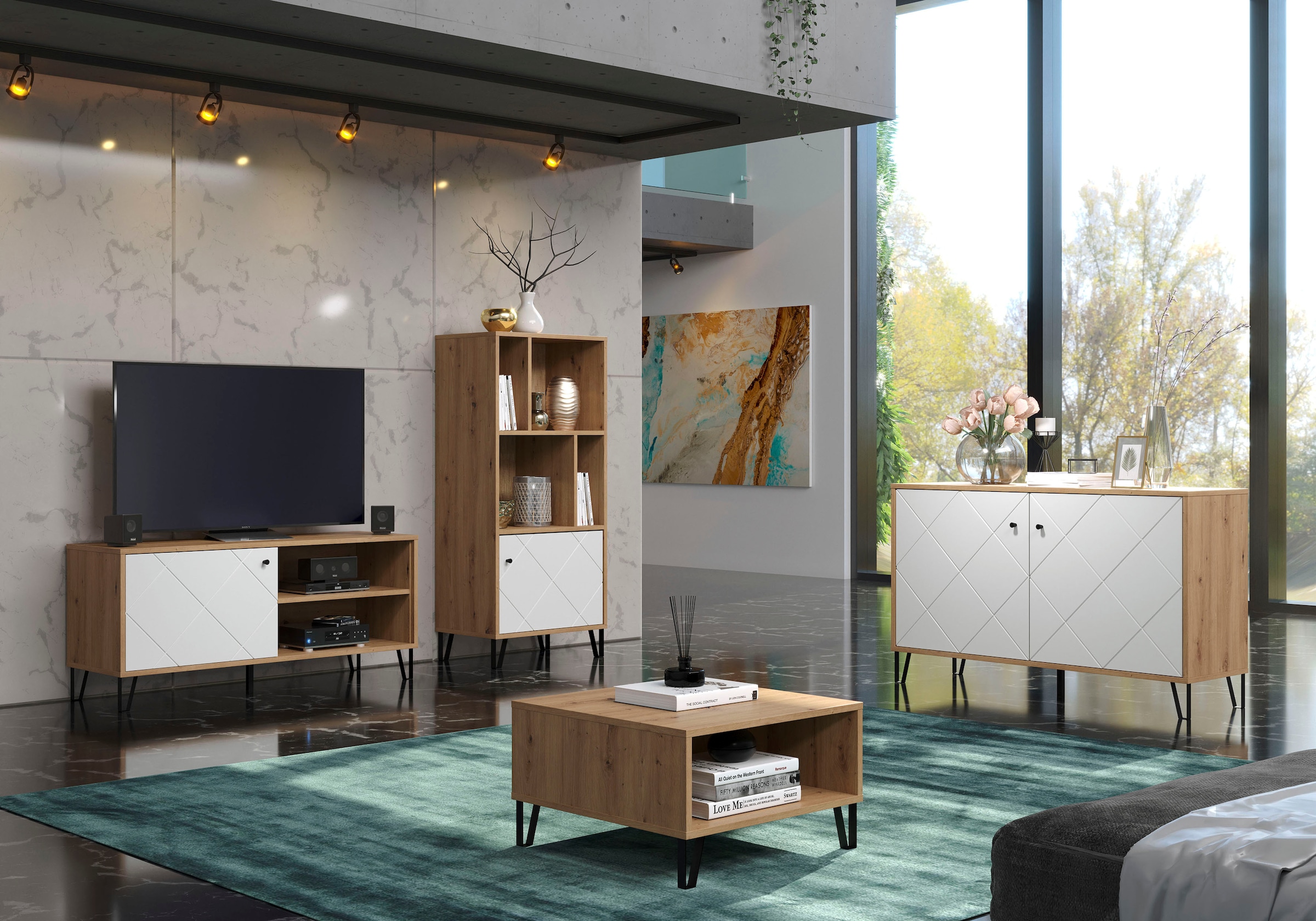 Places of Style Sideboard »Tarragona«, Kommode, Fräsungen in Rautenoptik, Breite 123 cm