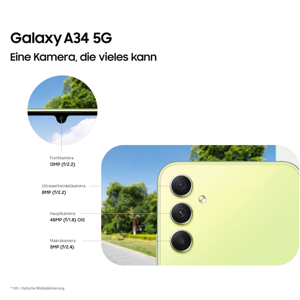 Samsung Smartphone »Galaxy A34 5G 128GB«, silber, 16,65 cm/6,6 Zoll, 128 GB Speicherplatz, 48 MP Kamera