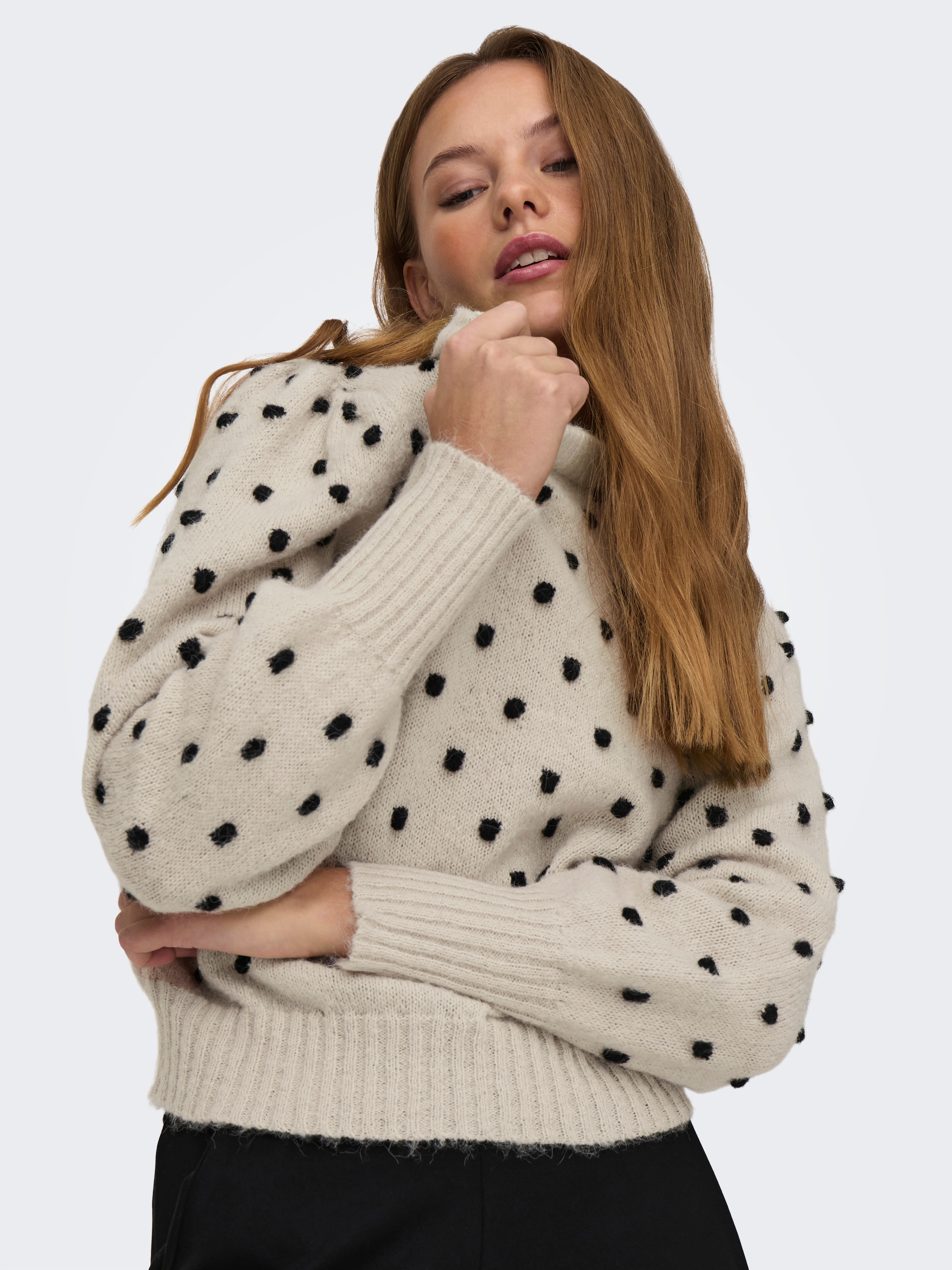 JDY Rundhalspullover »JDYSIGRID LIFE L/S ON PUFF PULL KNT NOOS«, in gepunkteter Optik