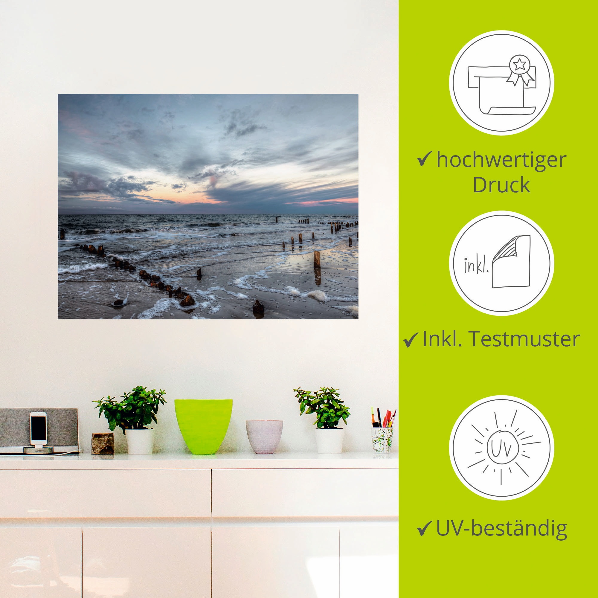 Artland Wandbild »Winter Sonnenuntergang am Meer«, Gewässer, (1 St.), als Leinwandbild, Poster, Wandaufkleber in verschied. Größen