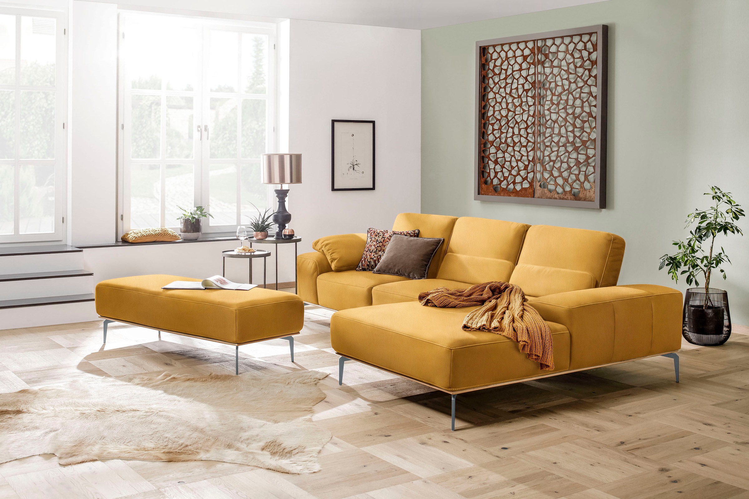 W.SCHILLIG Ecksofa »run, Designsofa mit tollem Sitzkomfort, bequem, L-Form«, mit elegantem Holzsockel, Füße in Silber matt, Breite 299 cm