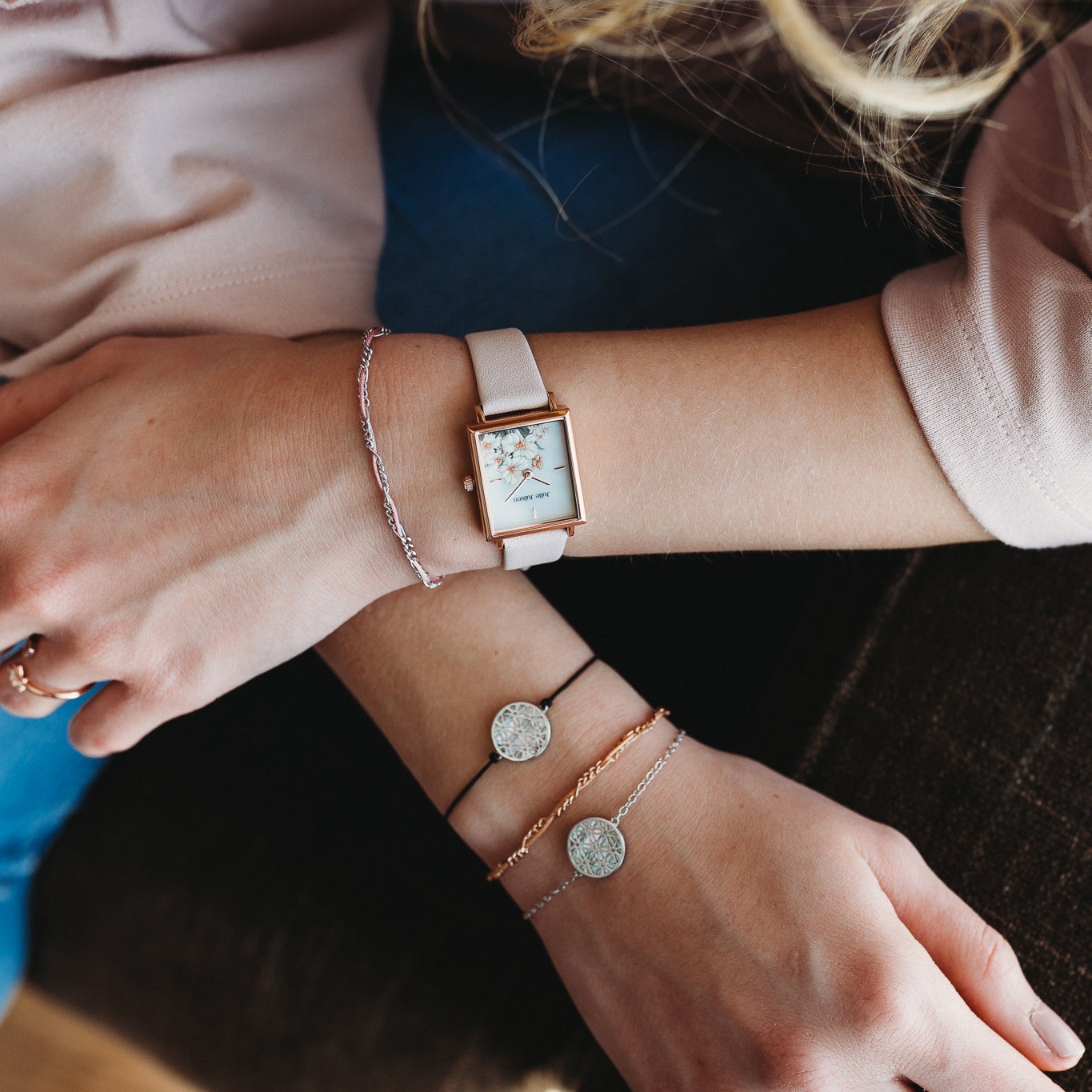 Julie Julsen Armband »925/- Sterling Silber Blume des Lebens mit Textilband«
