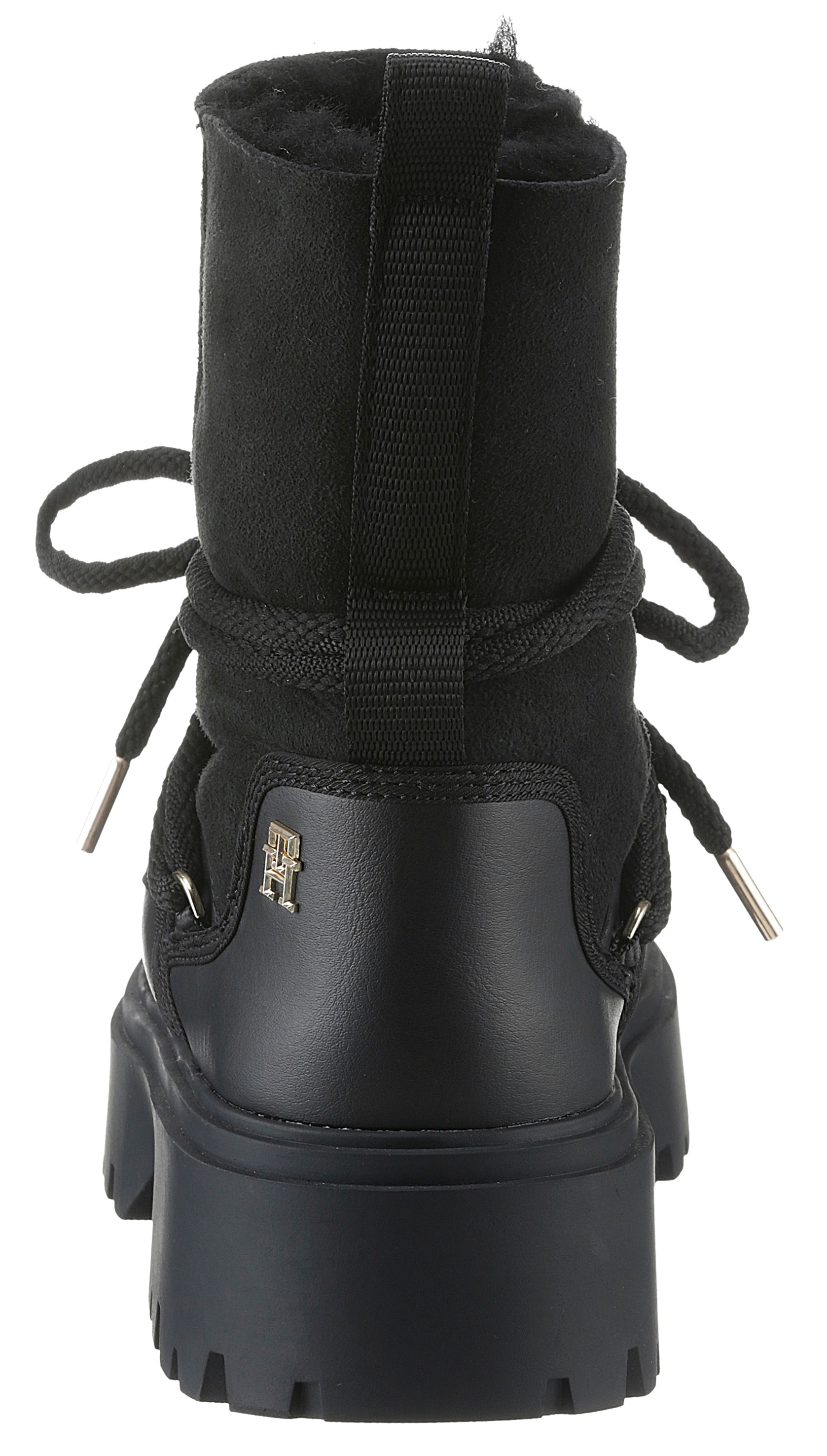 Tommy Hilfiger Snowboots »REAL SHEARLING LACE-UP SNOWBOOT«, Blockabsatz, Winterboots, Schneestiefel, aufgesetzte Schnürung