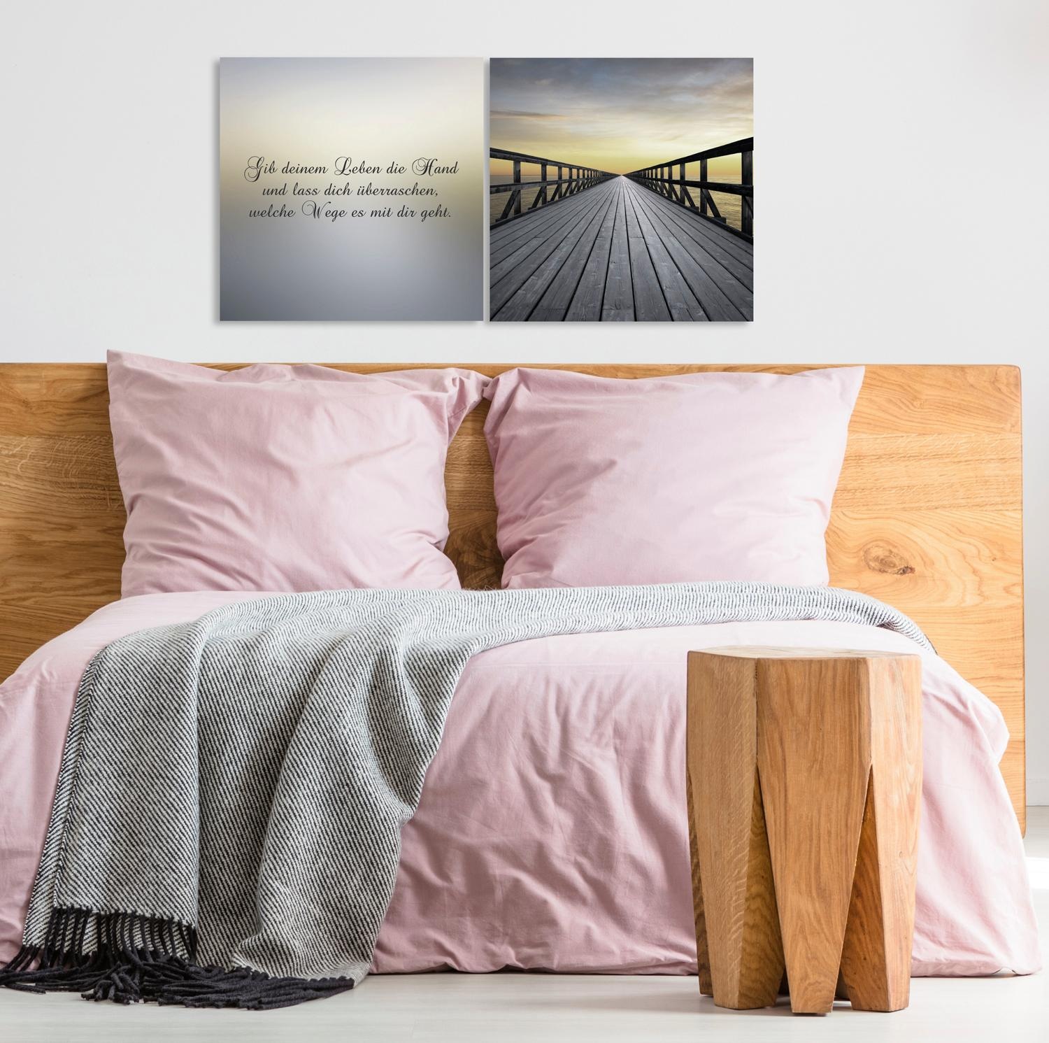 queence Leinwandbild »Weg in die Zukunft«, Steg-Sonnenaufgang-Himmel-Kunst- günstig online kaufen