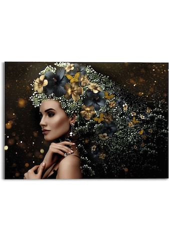 Reinders! Glasbild »Glasbild Elegante Frau Blumen - Festlich - Schmetterling -... kaufen