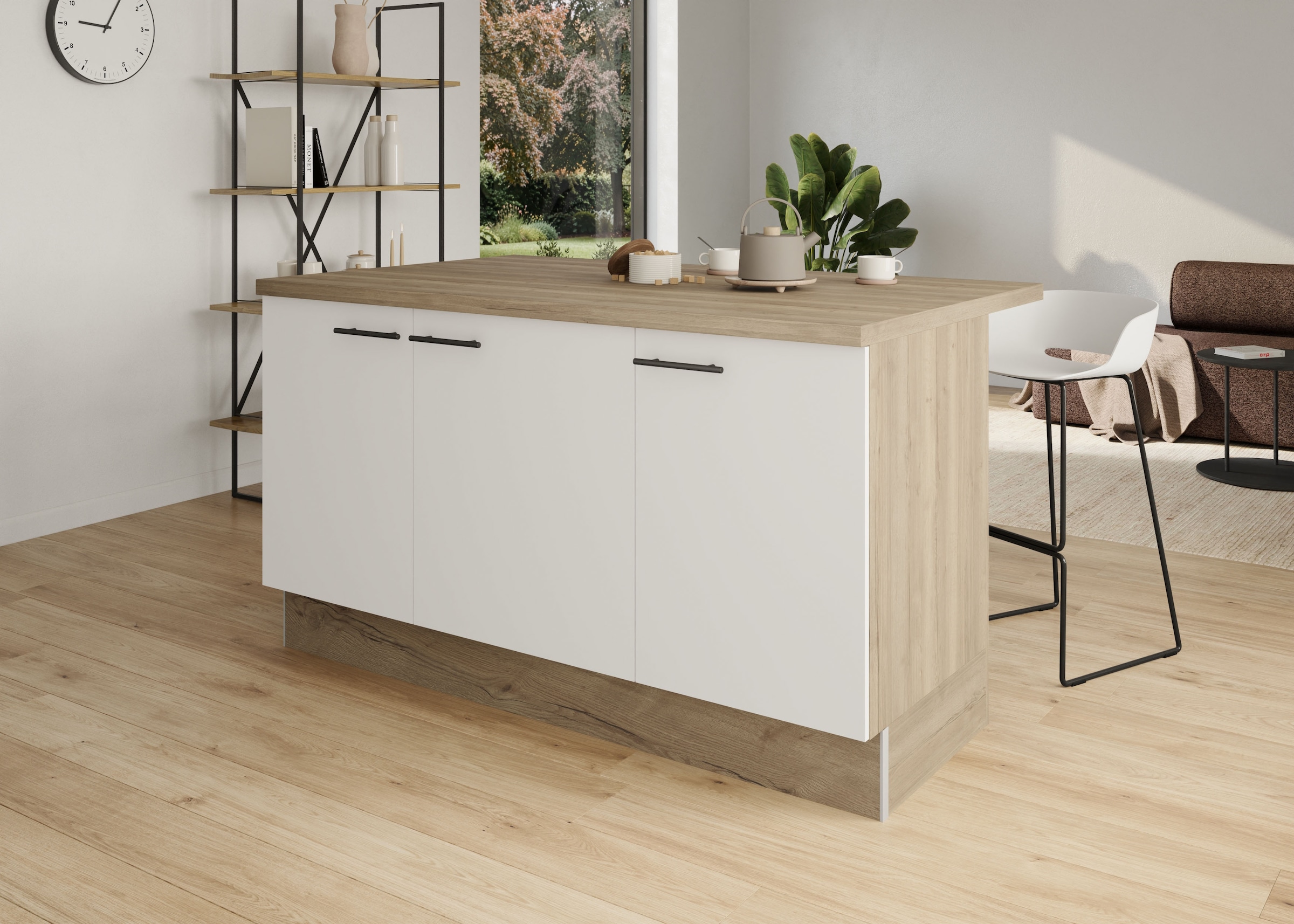 OPTIFIT Kücheninsel Breite 161 cm, Soft-Close, höhenverstellbare Füße, Metallgriffe