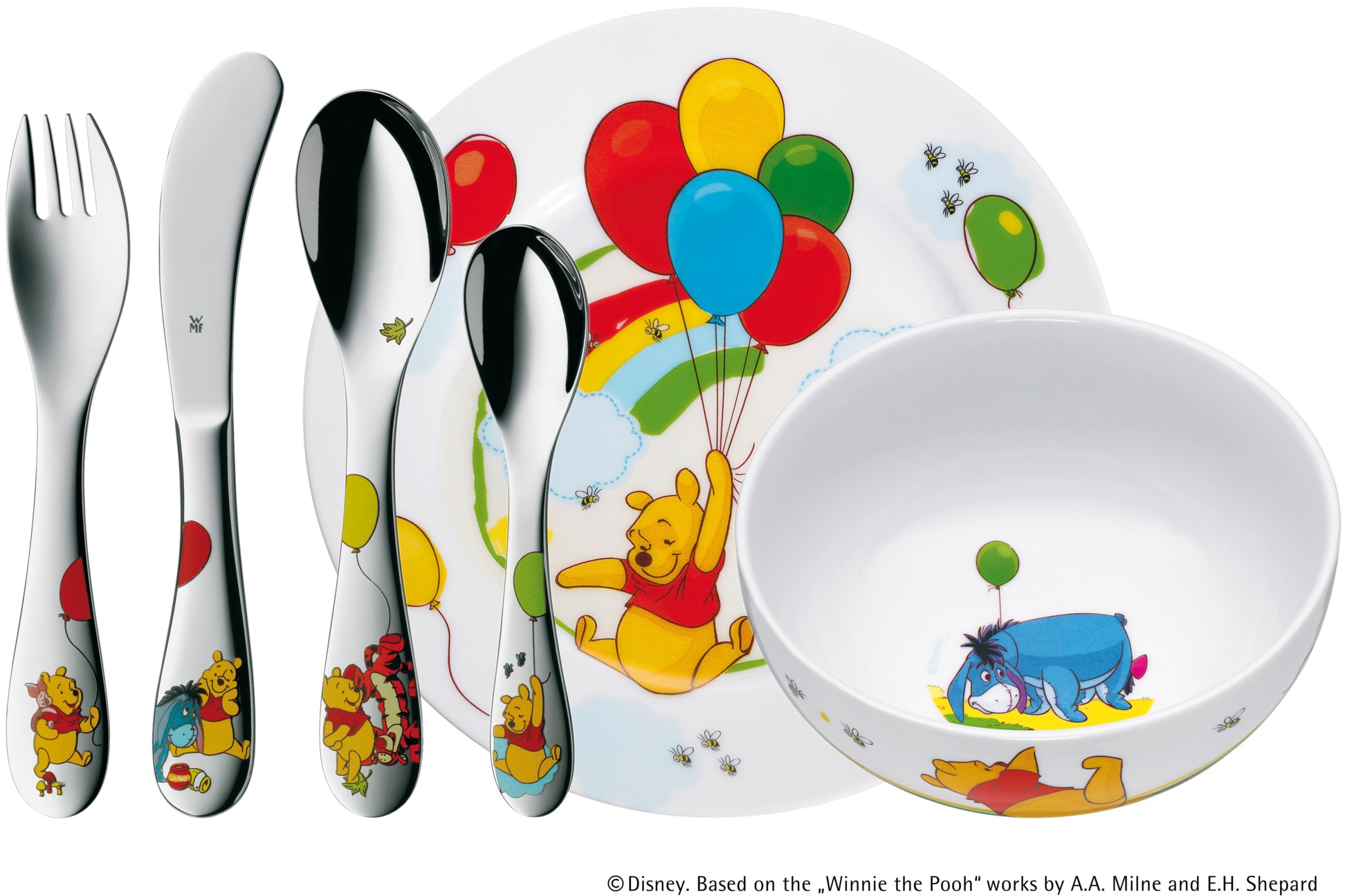 WMF Kindergeschirr-Set »Winnie Pooh«, mit 1 6 Teile, tlg.), Wellenschliff, auf Raten 6 (Set, kaufen Person leichtem inkl.Kindermesser für