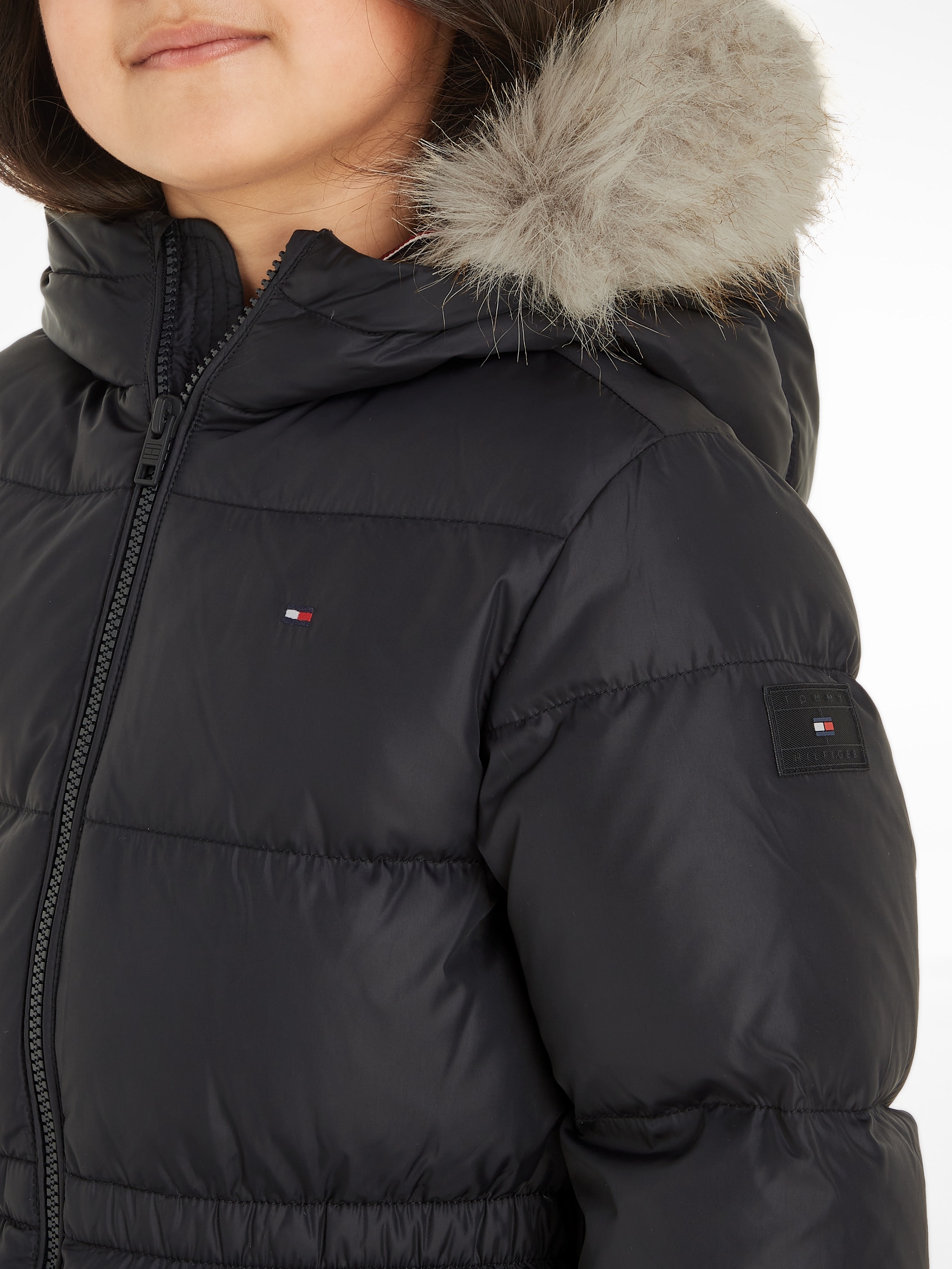 Tommy Hilfiger Steppjacke »LONG WAISTED DOWN JACKET«, mit Kapuze, mit Fellimitat