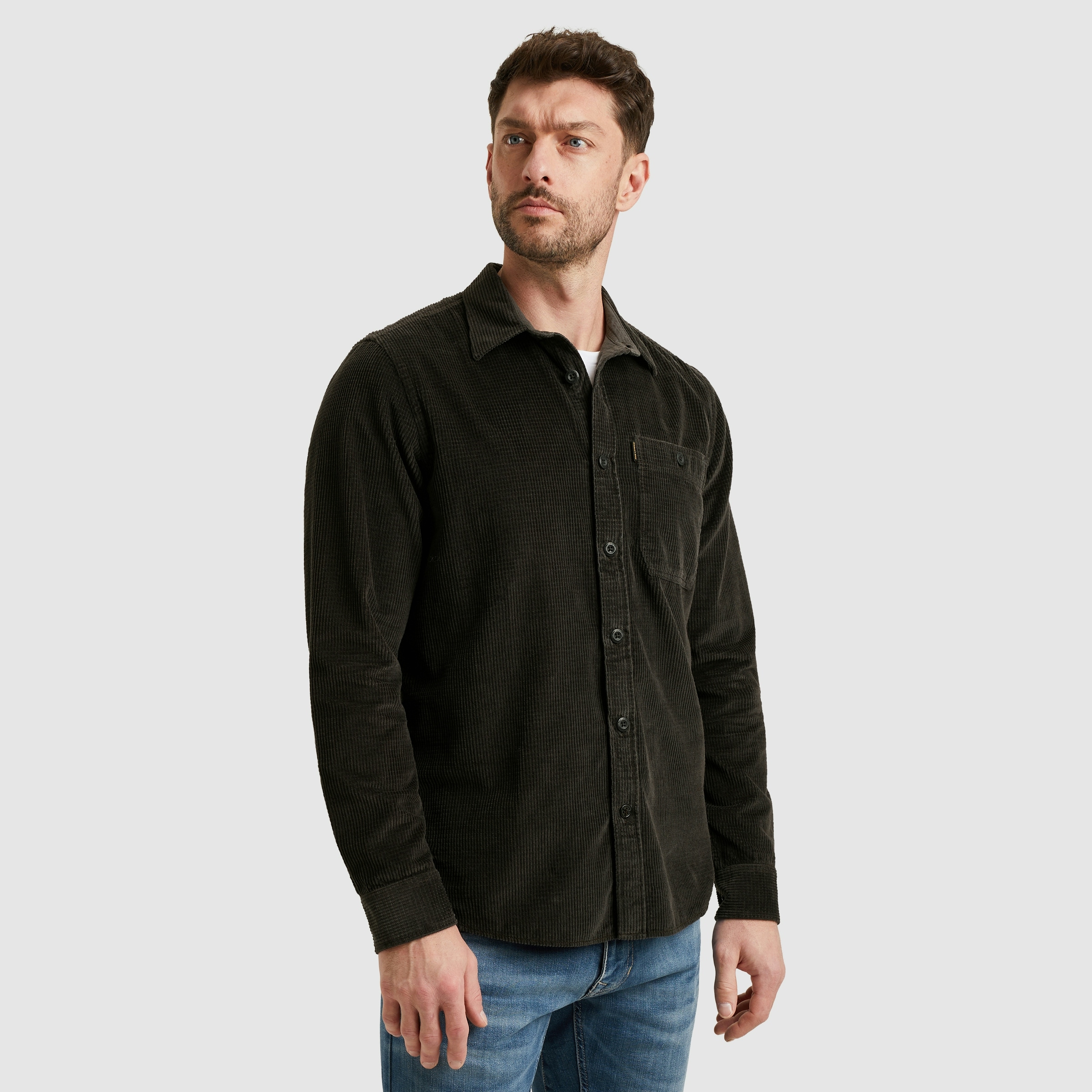 PME LEGEND Langarmhemd aus softem Cord, mit Knopfleiste