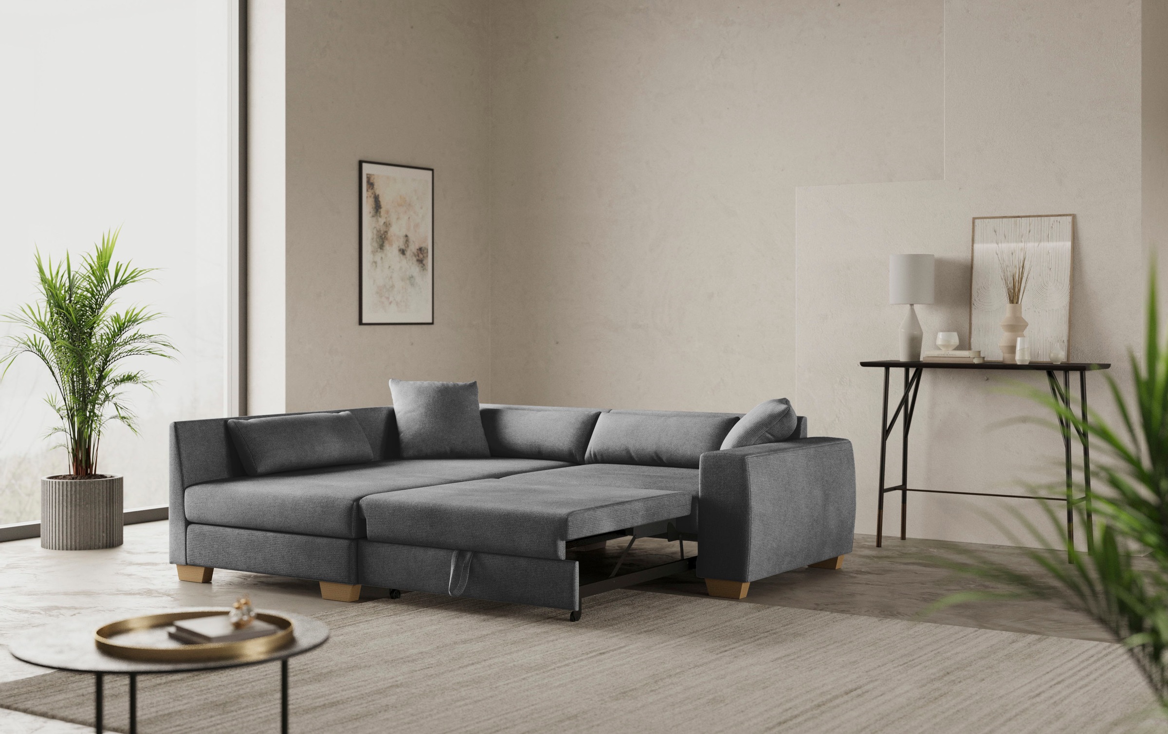 Mr. Couch Ecksofa »Hilla L-Form«, Mit Federkern, wahlweise mit Bettfunktion und Taschenfederkern