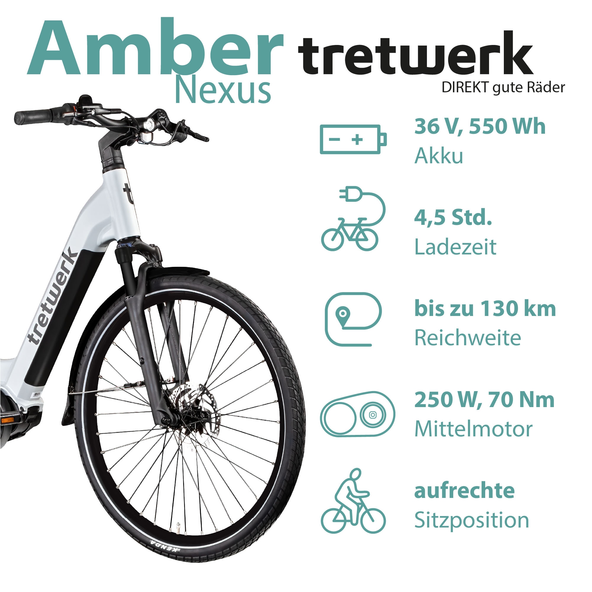 Tretwerk E-Bike »Amber Nexus«, 8 Gang, Mittelmotor 250 W, Tretwerk Amber Nexus E Bike Damen 28 Zoll Elektrofahrrad 155 - 185cm