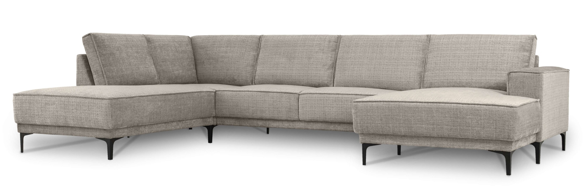 Places of Style Wohnlandschaft »XXL Sofa Oland, Struktur, Flachgewebe, Luxus-Microfaser, Boucle«, U-Form, 345 cm, Wellenunterfederung, Skandi-Design, Metallfüße