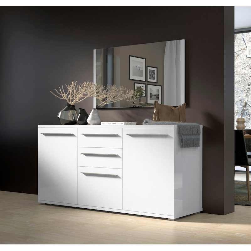 PLACES OF STYLE Kommode »Piano« (H/B/T): 84, 6/150/45, 2cm, Hochglanz UV lackiert, Soft-Close Funktion Weiß Hochglanz