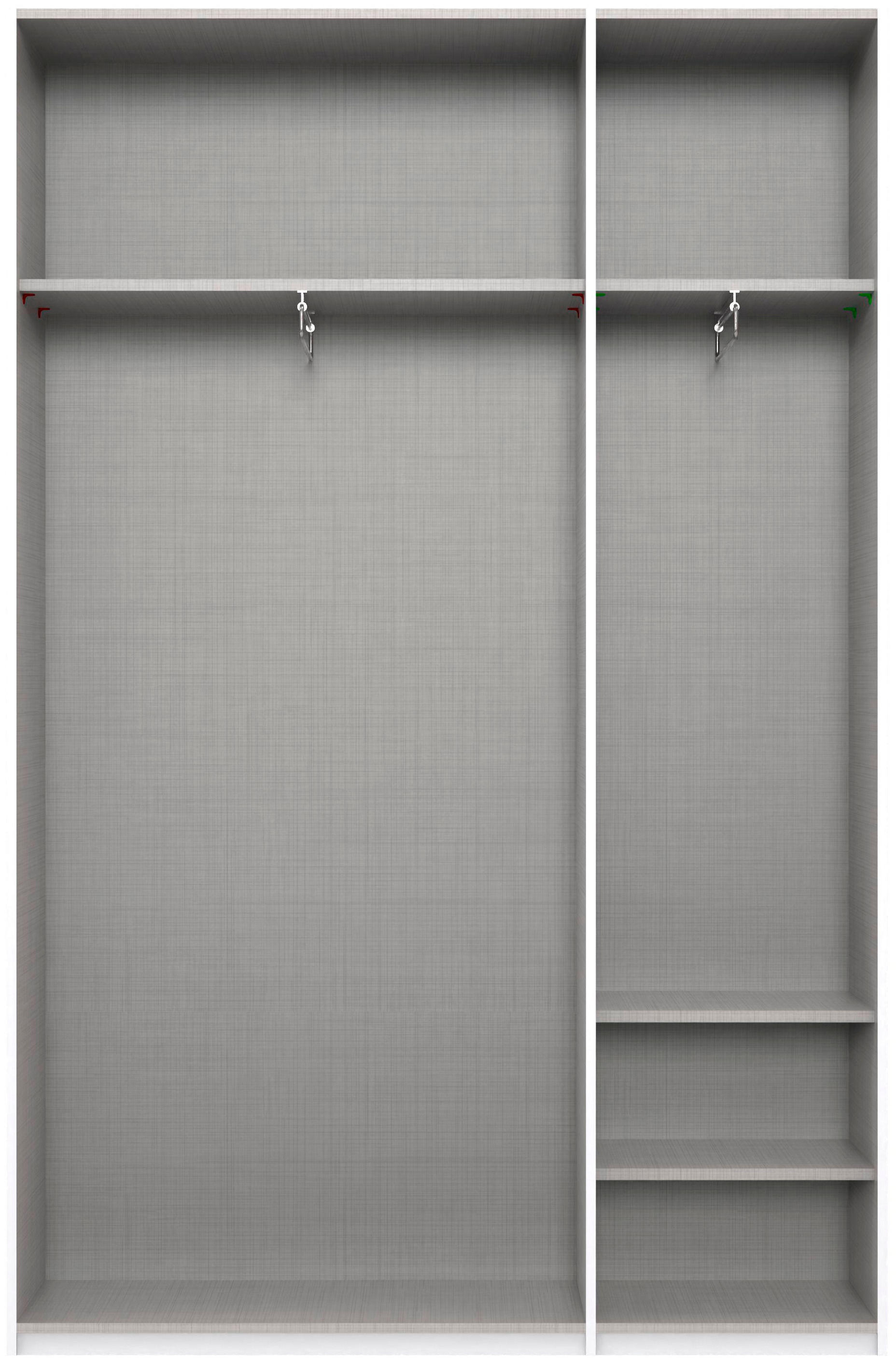 Wimex Kleiderschrank »Mugano, in 5 Breiten und 2 Höhen, Made in Germany«, (in Basic oder Premium Ausstattung mit 2 weiteren Einlegeböden), mit langen Griffstangen aus Metall, wahlweise mit oder ohne Spiegel