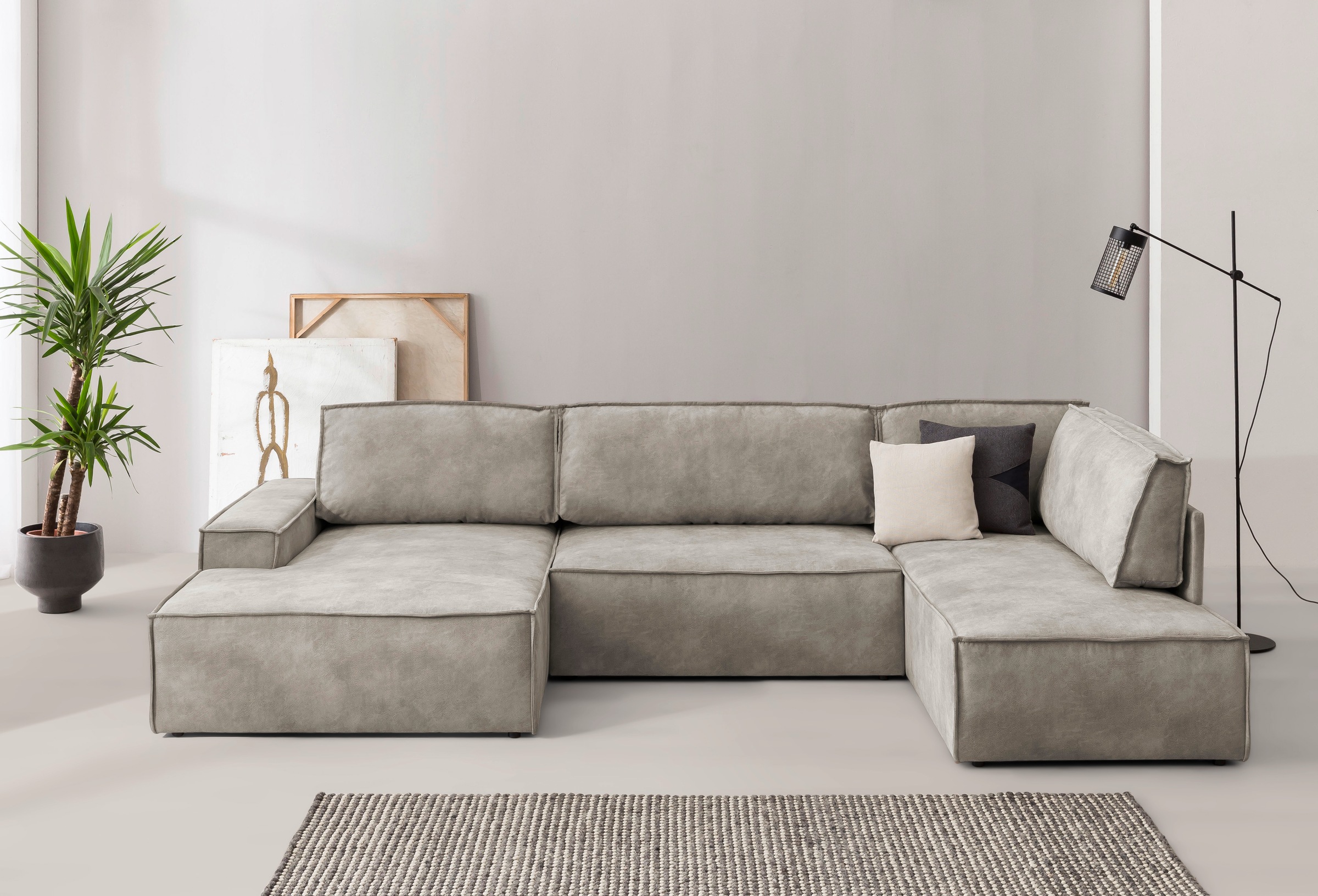 Home affaire Wohnlandschaft »SHERWOOD 329 cm, U-Form, Schlafsofa,«, Schlaffunktion m. Bettkasten (194x139 cm), Cord, Vintage, Samtvelours