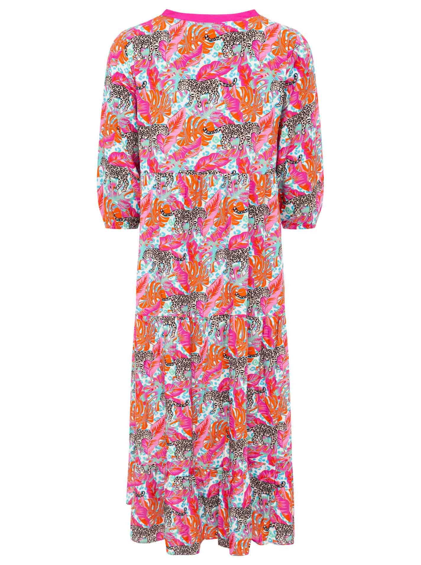 Zwillingsherz Maxikleid »"Wild Jungle"« Ohne Taschen Mustermix mit Leopard, Knopfleiste und 3/4 Arm