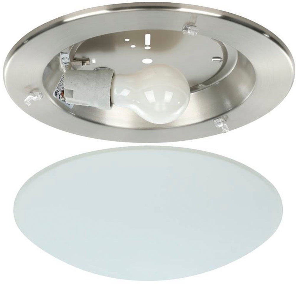 EGLO Deckenleuchte »PLANET Deckenlampe, silber, weißes satiniertes Glas, Küchenlampe, E27«, 1 flammig, Leuchtmittel E27 | ohne Leuchtmittel, Wohnzimmerlampe, Flurlampe, Esszimmer, Büro, zeitlos, 29x29x8,5cm