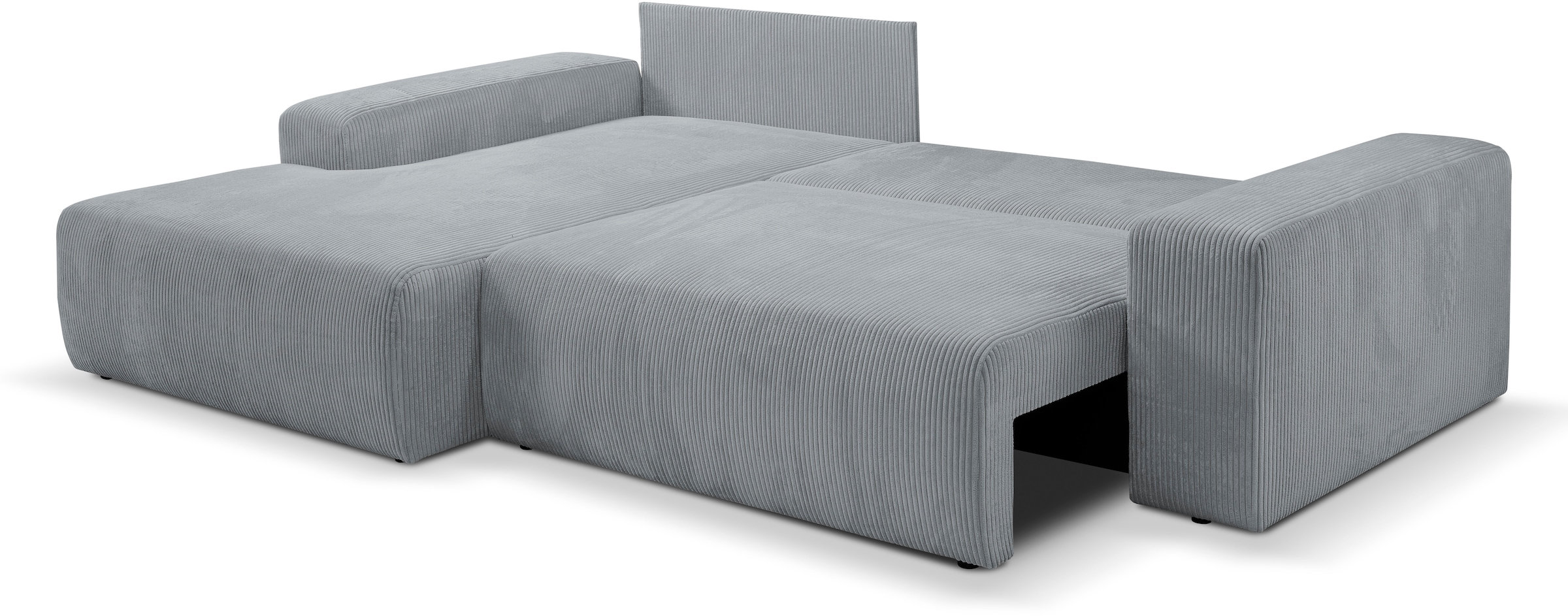 WERK2 Ecksofa »Rotterdam-L, kuschelweicher Cord oder Breitcord, L-Form, Breite 267 cm«, Design Ecksofa mit Schlaffunktion & Bettkasten, Cord, Grau