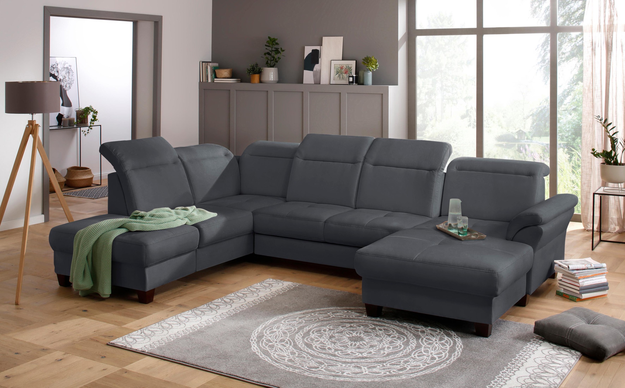 Home affaire Wohnlandschaft »Solvei U-Form« Sitztiefenverstellung und Feder günstig online kaufen