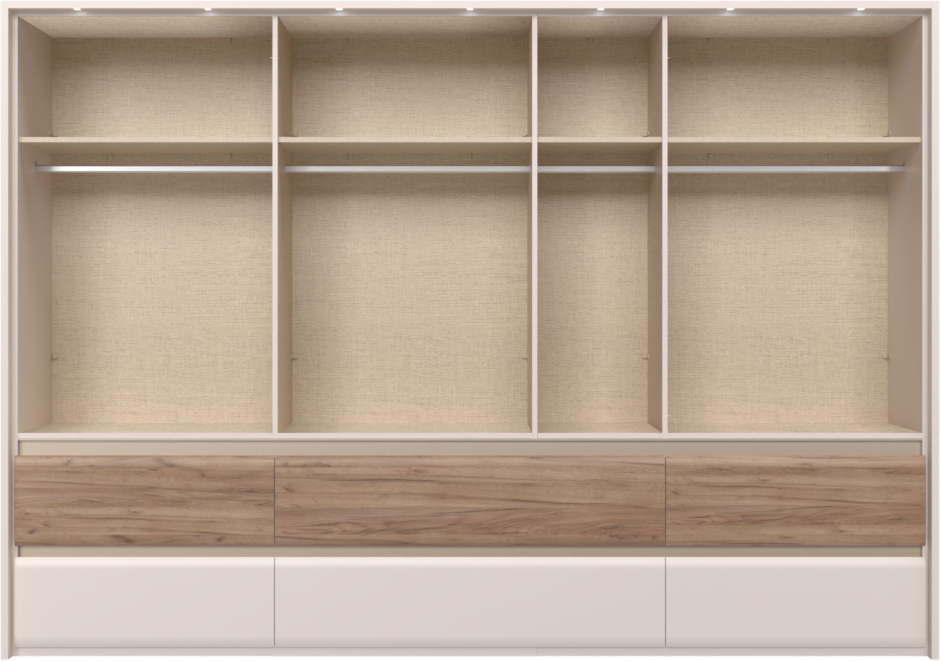 Places of Style Kleiderschrank »Invictus, UV lackiert, FSC-zertifiziert, grifflose Optik«, (abgerundete Schubladen aus MDF im Holzdekor, soft-close), mit Beleuchtung und Spiegel, in 4 Breiten, hoher Schrank (226cm)
