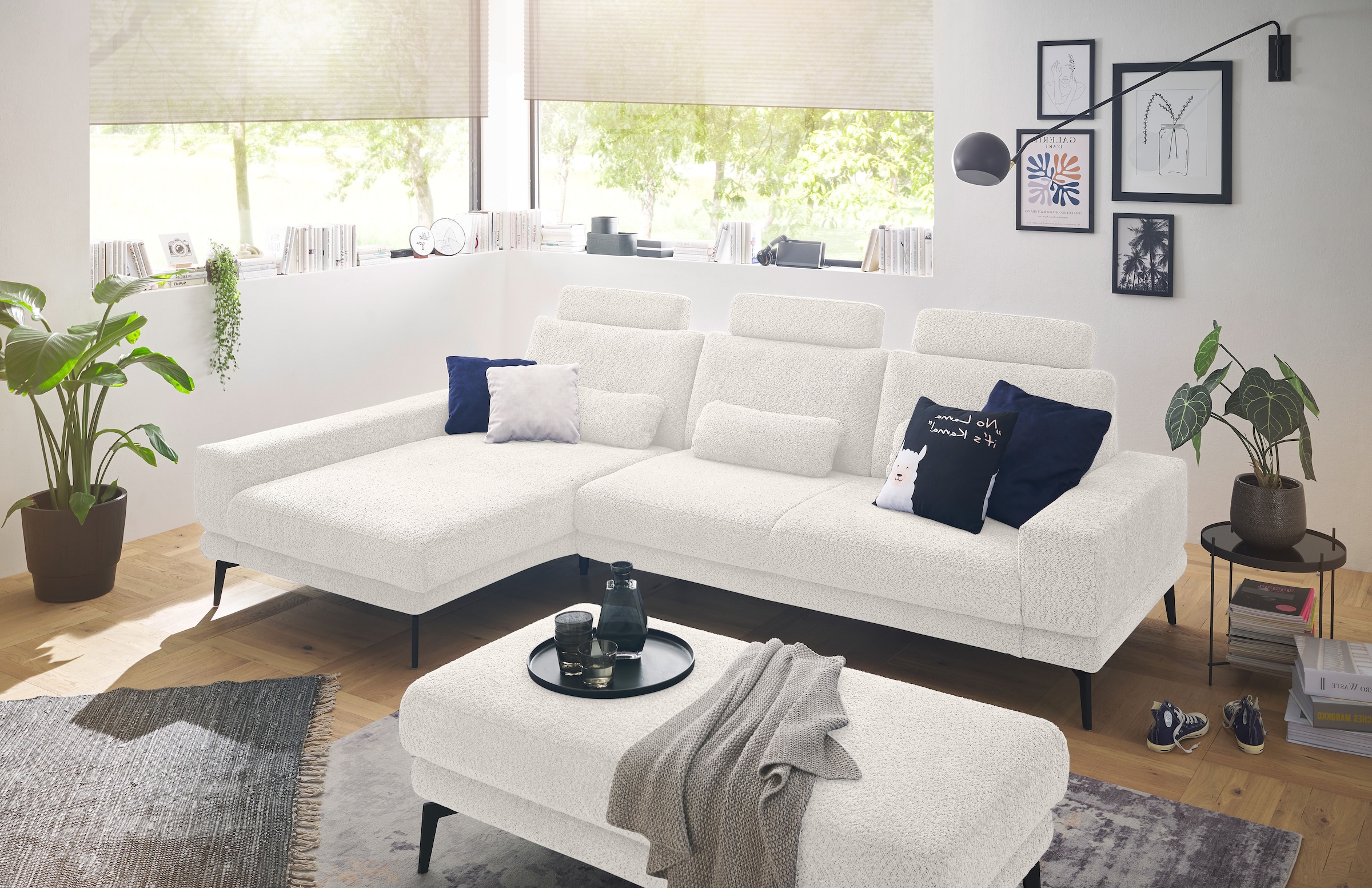 set one by Musterring Ecksofa »SO 3600, inkl motor. Sitztiefenverstellung, Kopfstützen, Nierenkissen«, Sitzhöhe 44 cm, Kaltschaum, Breite 293 x Tiefe 180 cm, Kama natur