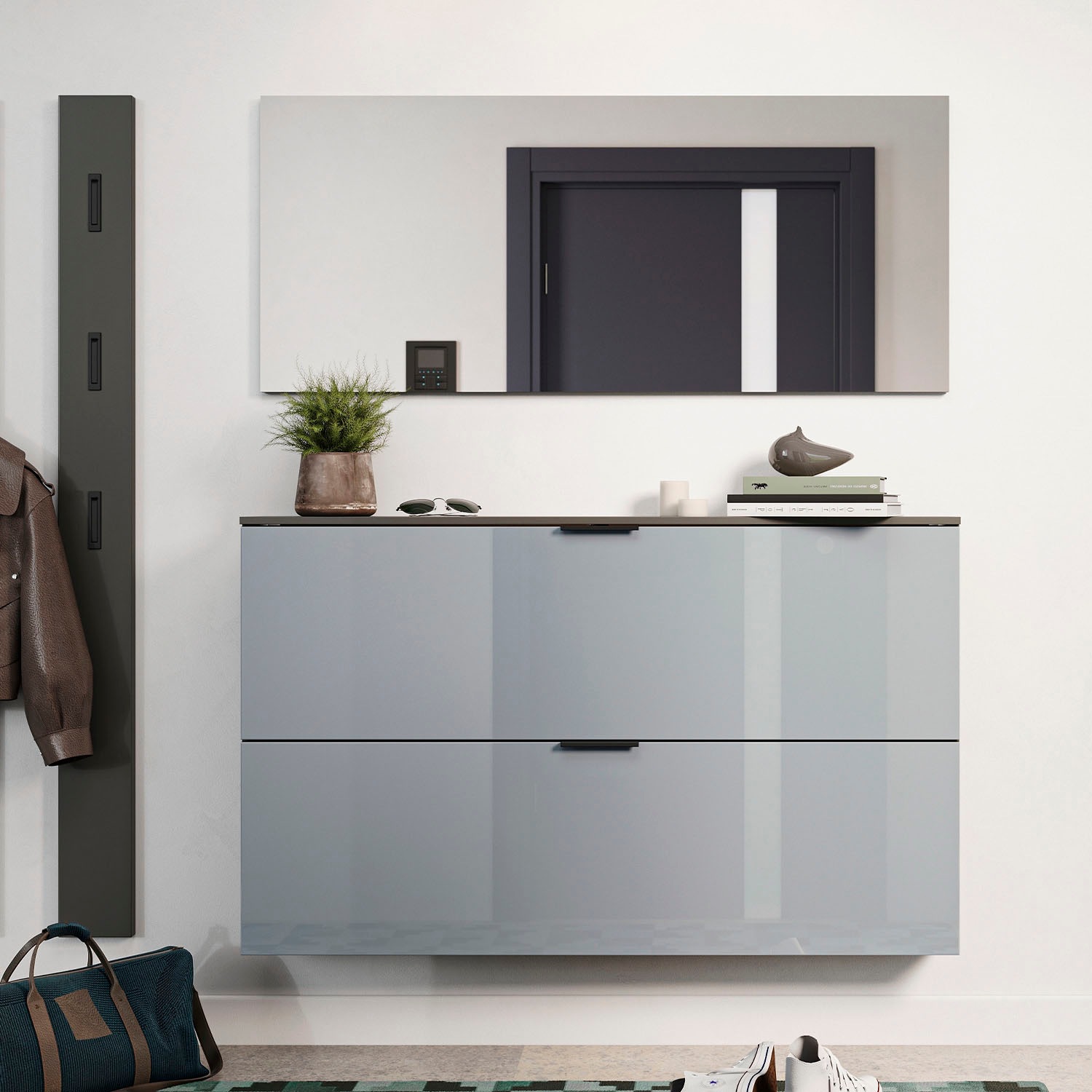 GERMANIA Garderoben-Set »Valega«, (3 St.), inkl. Schuhschrank mit Glasfronten, Spiegel und Garderobenpaneel