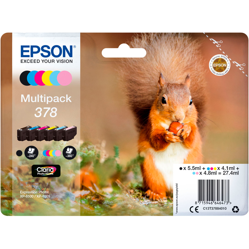 EPSON Tintenpatrone »Squirrel 378 Claria Photo HD« Schwarz, Cyan, Helle Cyan, Magenta, Helle Magenta, Gelb Tintentyp: Pigmenttinte