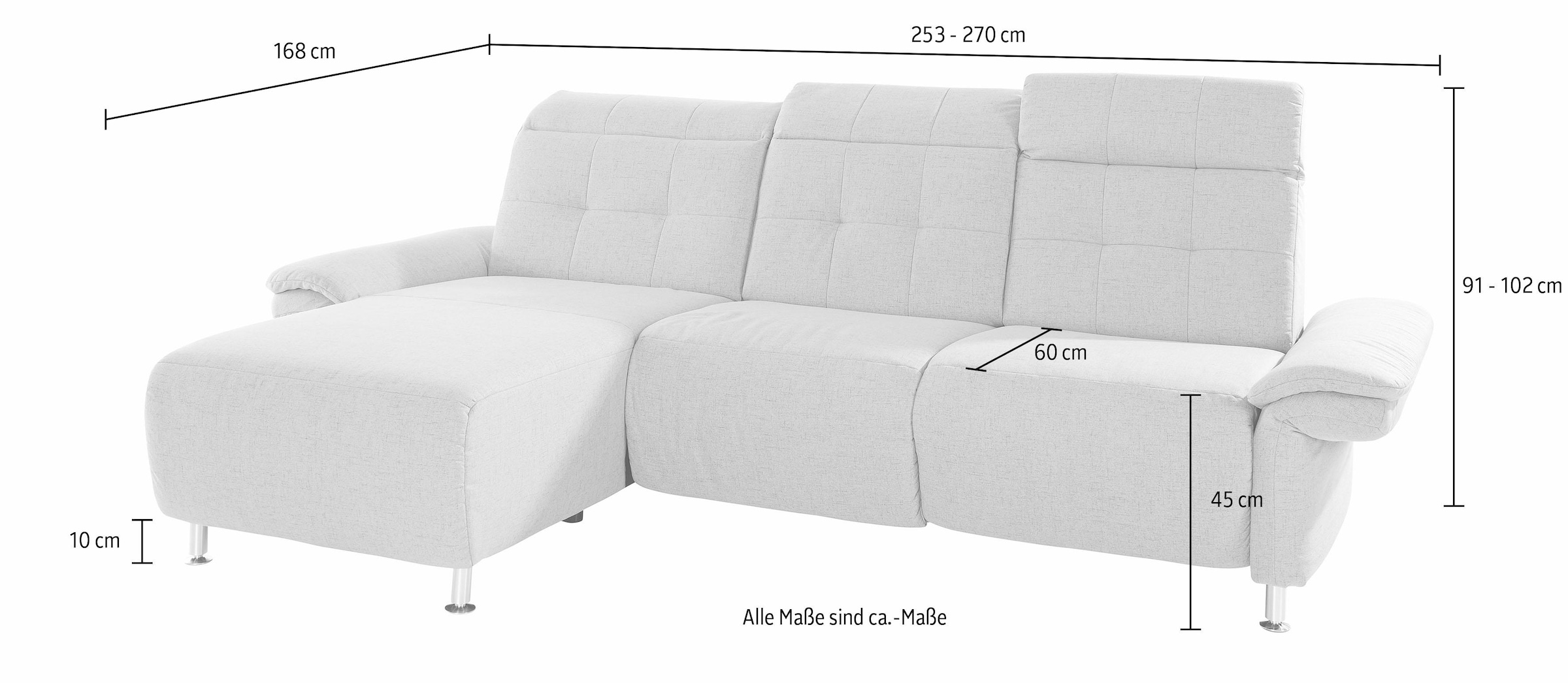 Places of Style Ecksofa »Manhattan L-Form«, 2 Sitze mit elektrischer Relaxfunktion, verstellbare Armlehnen