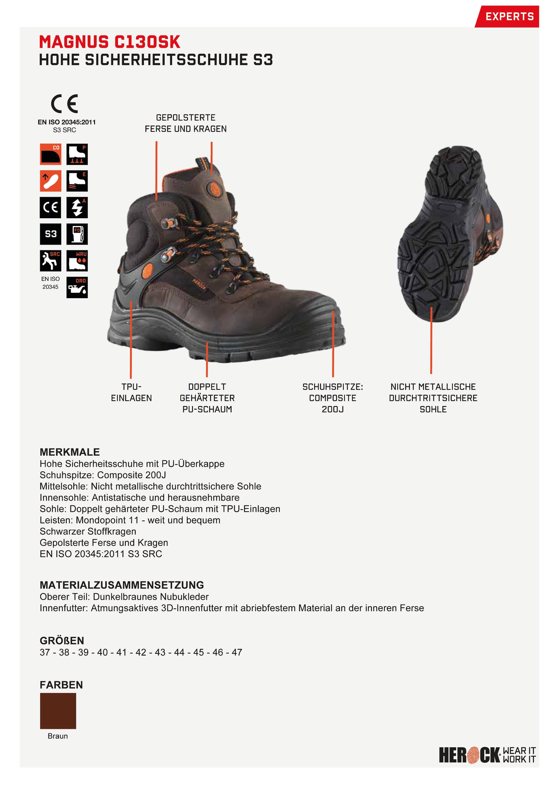 Leder, S3 Schuhe«, »Magnus Herock S3 durchtrittsicher, High nicht-metallisch, online weit, Sicherheitsschuh Klasse bestellen Echtes Compo