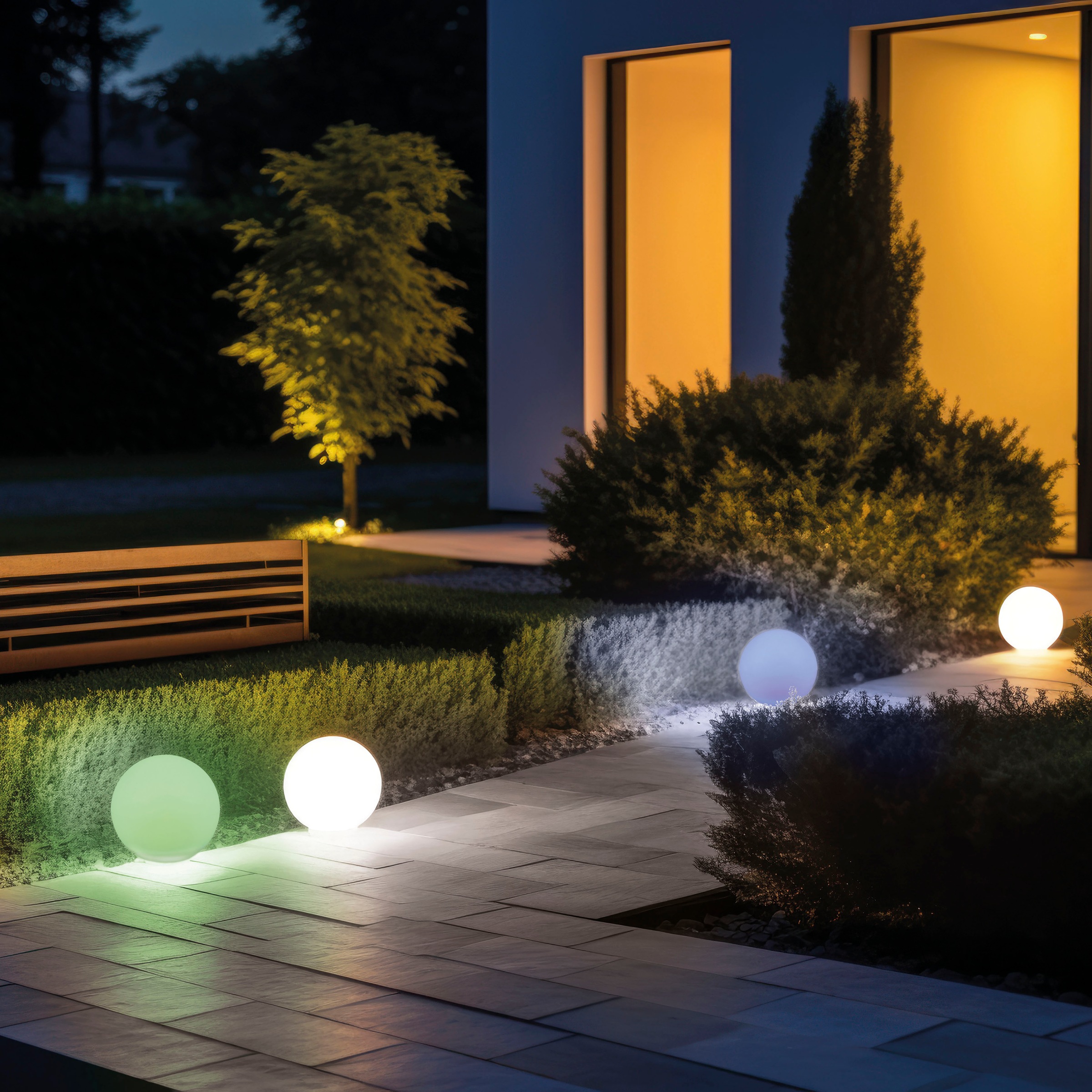 REALITY Leuchten LED Solarleuchte »MELO, Kugel Gartenleuchte Akku Solar, mit Erdspieß, Fernbedienung«, 1 flammig, Leuchtmittel LED-Board | LED fest integriert, Solar Kugellampe, RGB Farbwechsel, Dämmerungssensor, Memoryfunktion