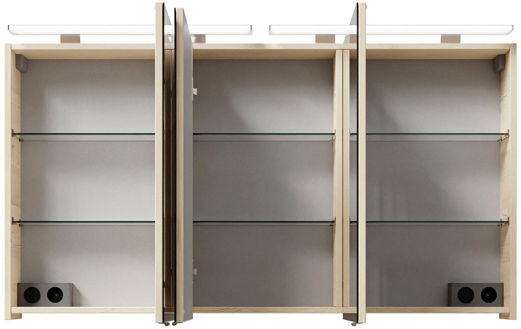 Saphir Badmöbel-Set »Serie 6025 2-teilig Mineralmarmor-Waschtisch mit LED-Spiegelschrank«, (2 St.), Waschplatz 132cm breit, 4 Schubladen, 2 Spiegel-Türen, inkl Türdämpfer