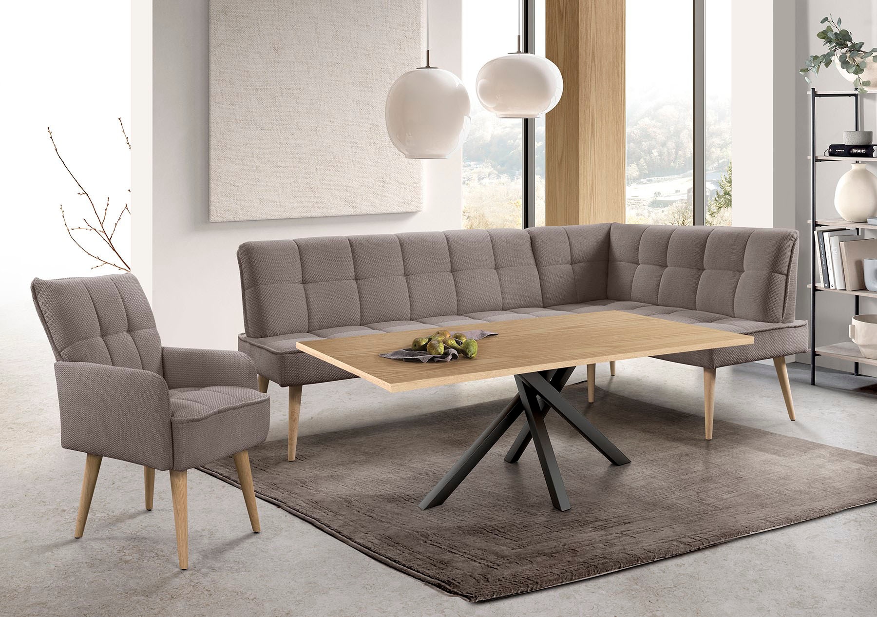 exxpo - sofa fashion Eckbank »Latte« moderne Sitz- und Rückensteppung, bequem und elegant, hoher Holzfuß