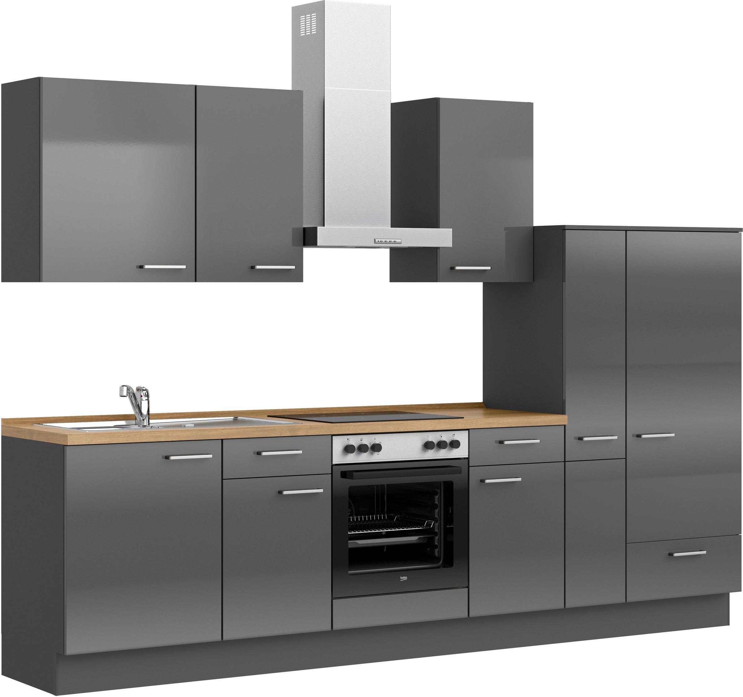 nobilia® Küchenzeile »"Flash I"«, vormontiert, Ausrichtung wählbar, Breite 300 cm, wahlw. mit E-Geräten