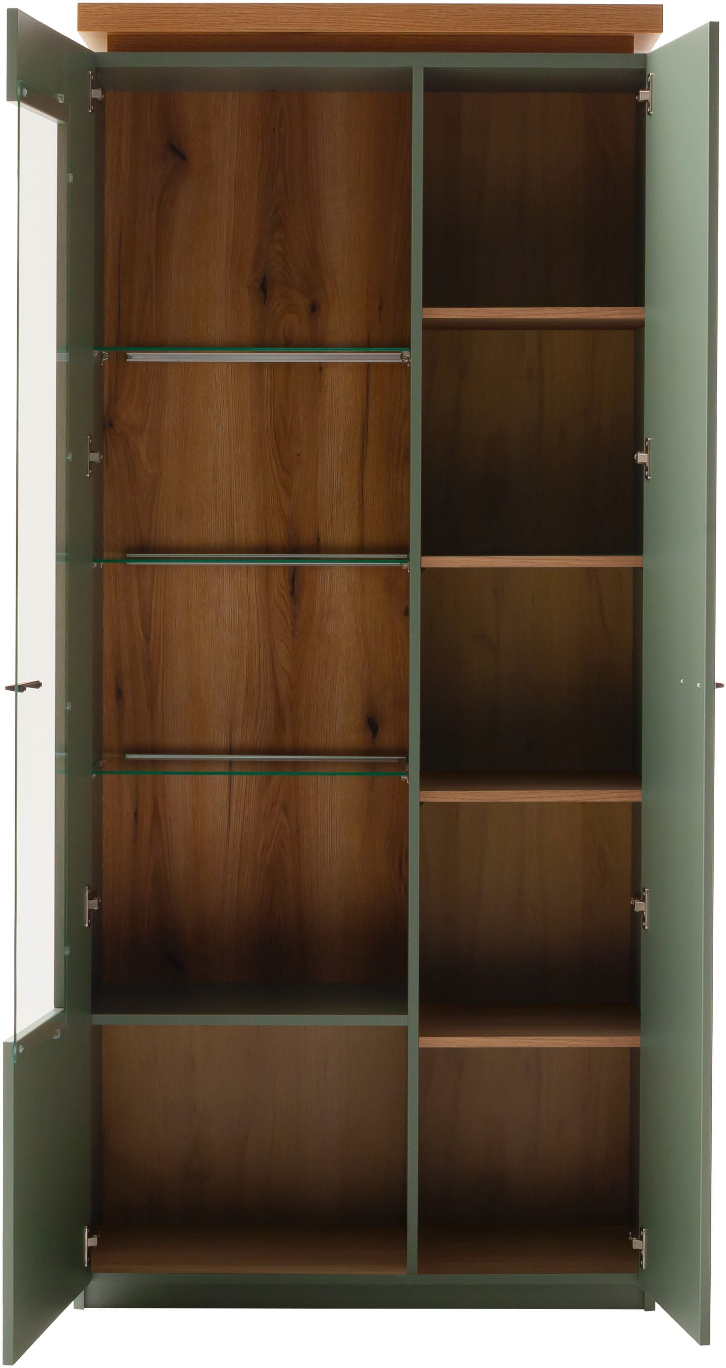 MCA furniture Vitrine »Moniz Kombi-Vitrine«, (1 St.), Standvitrine,Glasvitrine,Metallgriffe,1 Tür, 3 Glasböden, Höhe 197 cm