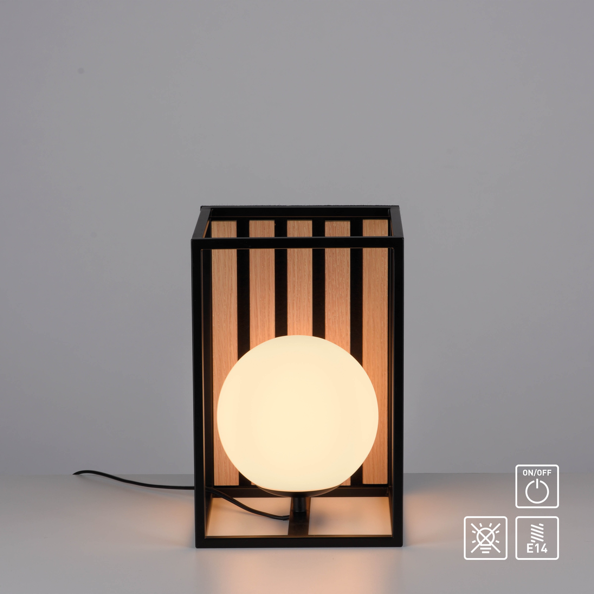 Leonique Tischleuchte »Erinette Akustikpaneele mit Glaskugel«, 1 flammig, Leuchtmittel E14 | ohne Leuchtmittel, Holz, Akustik, Paneele, Nachttisch, Glas, opal matt weiß