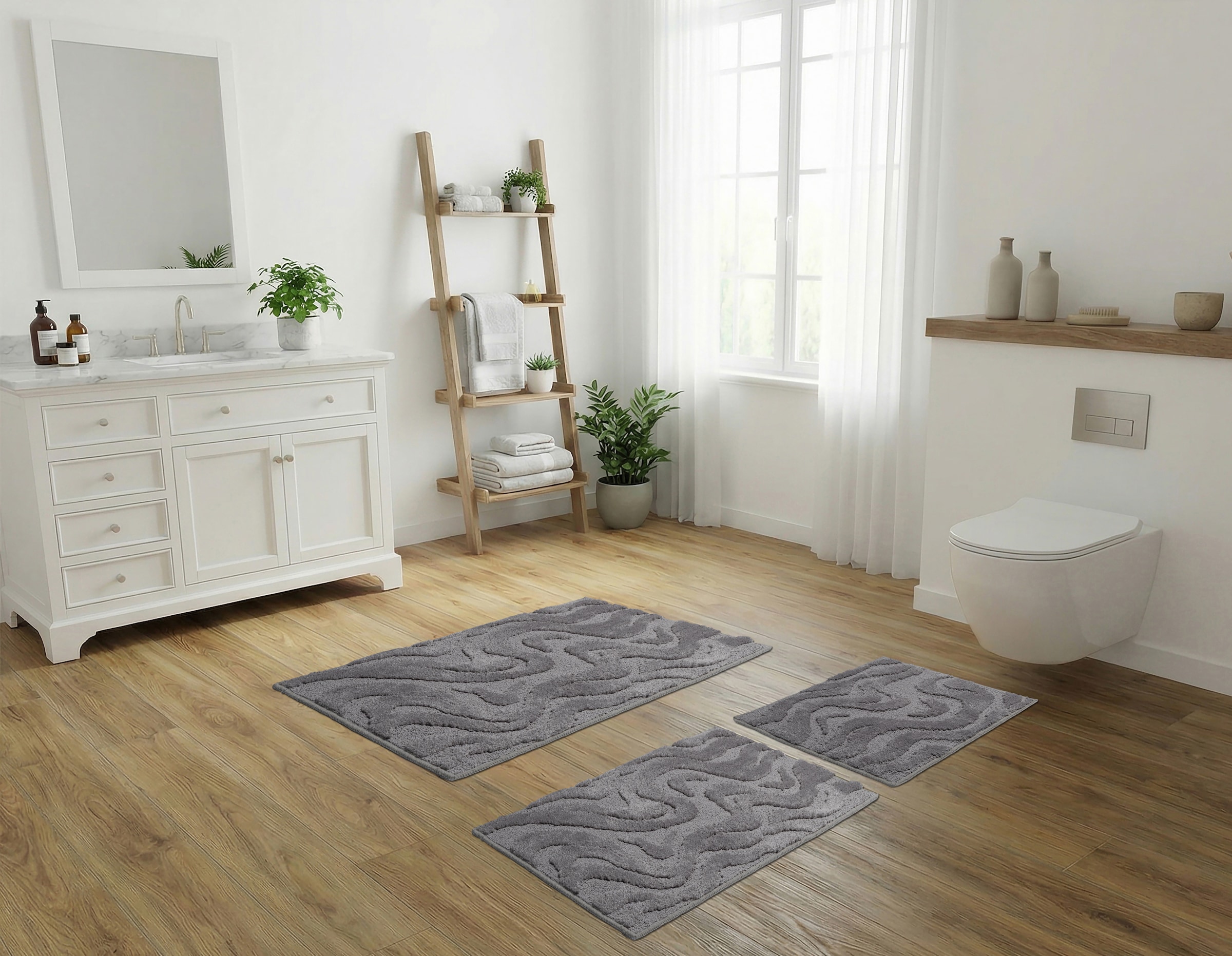 OTTO home Badematte »Wave, Badvorleger, Badezimmer Teppich« Höhe 10 mm rutschhemmend beschichtet fußbodenheizungsgeeignet | schnell trocknend Hoch-Tief-Effekt, modernes Muster, Welle, Badteppich, Duschvorleger