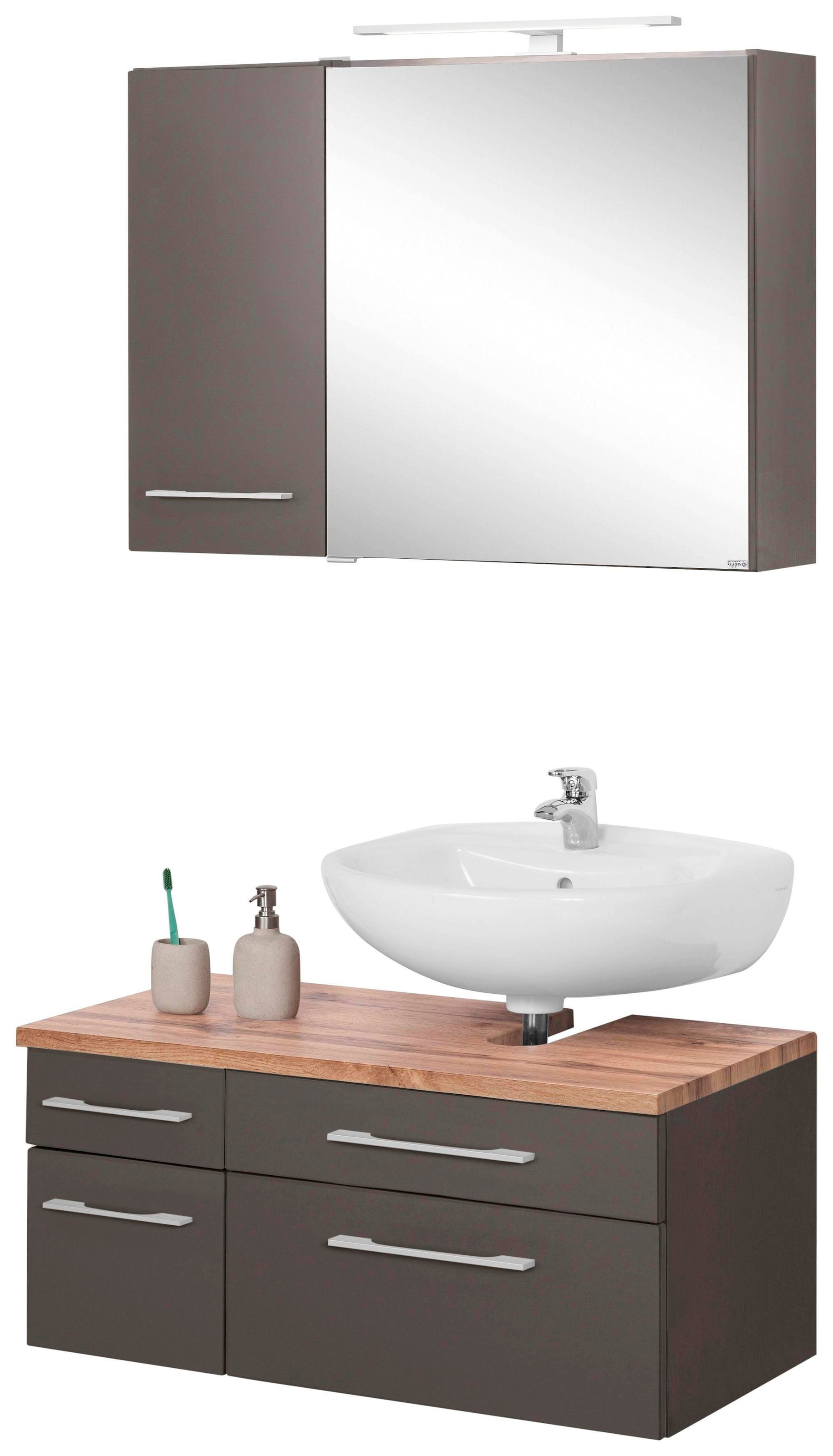 welltime Badmöbel-Set »Davos« 3 Stk. tlg. mit LED-Beleuchtung, Hängeschrank günstig online kaufen
