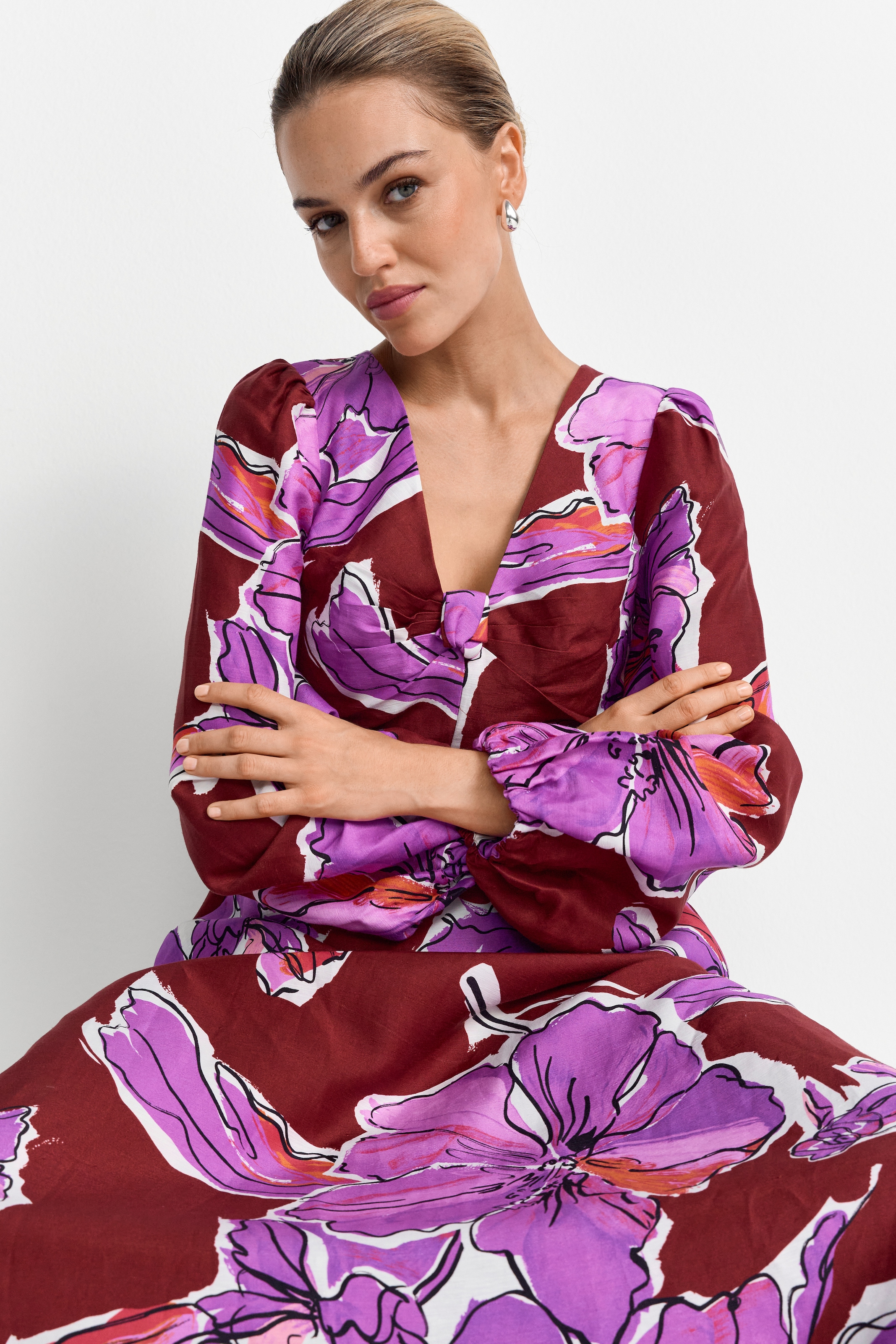 RICHROYAL Maxikleid aus Leinen-Mix, Allover Blumenprint