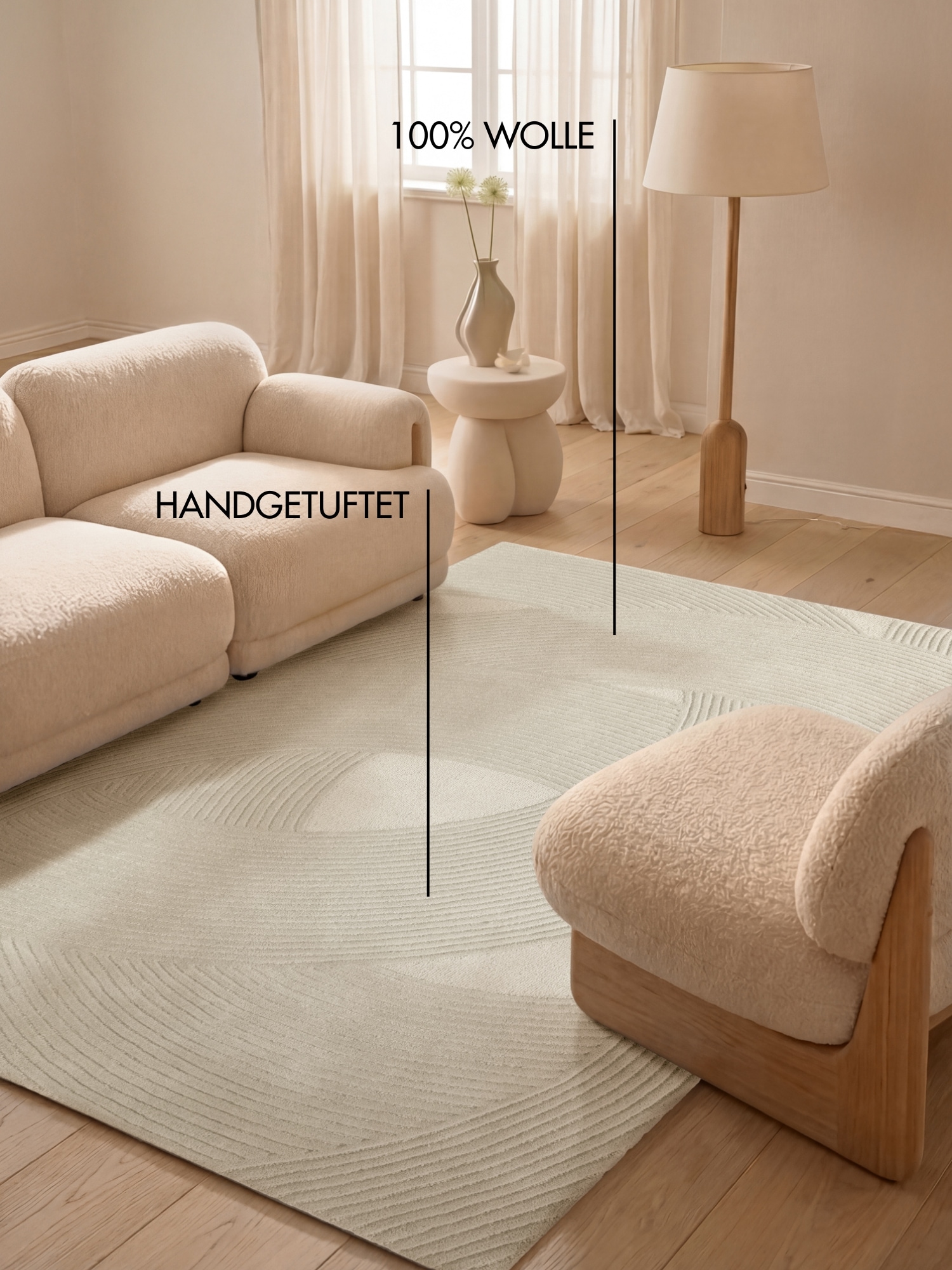 Ted Baker Wollteppich »Teppich Wollteppich Victoria« rechteckig 18 mm Höhe Naturteppich Wolle, Hoch-Tief-Design, Wohnzimmer, Schlafzimmer