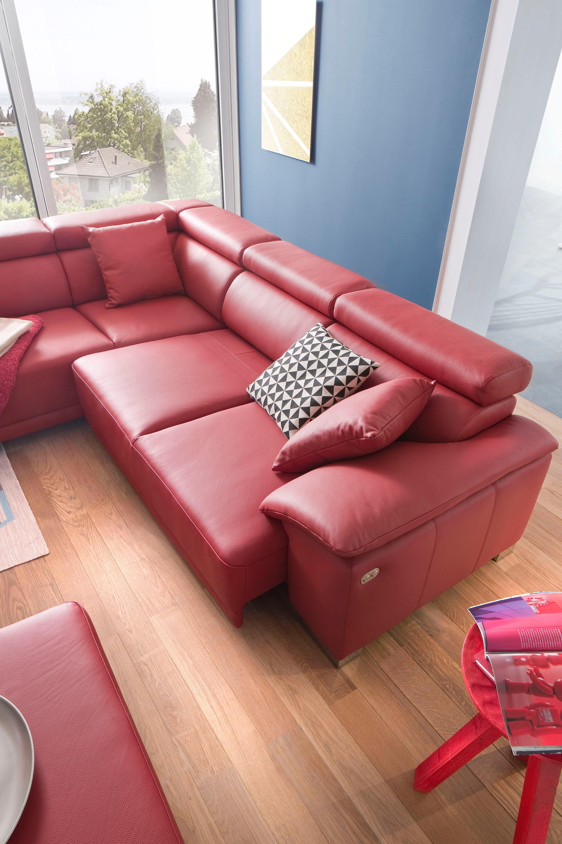 3C Candy Ecksofa »Menorca modern und bequem, OTTOs Choice, L-Form«, Kopfteilverstellung, wahlweise elektronischer Sitzvorzug, in Dickleder