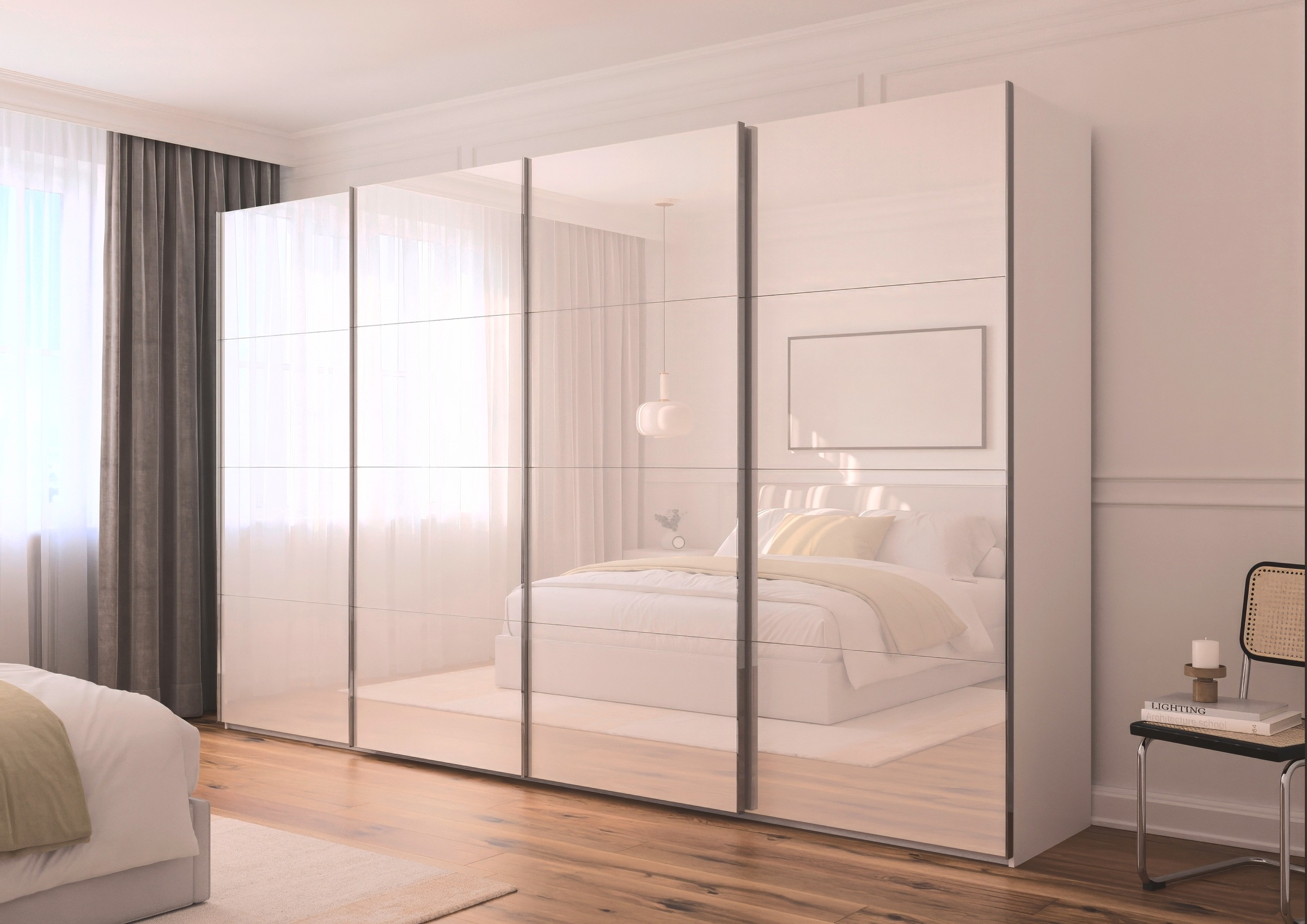 rauch Schwebetürenschrank »Kleiderschrank Schrank Garderobe Schlafzimmerschrank SCALE-FYRA«, edle viergeteilte Türen mit Glas-Front viele Farben MADE IN GERMANY