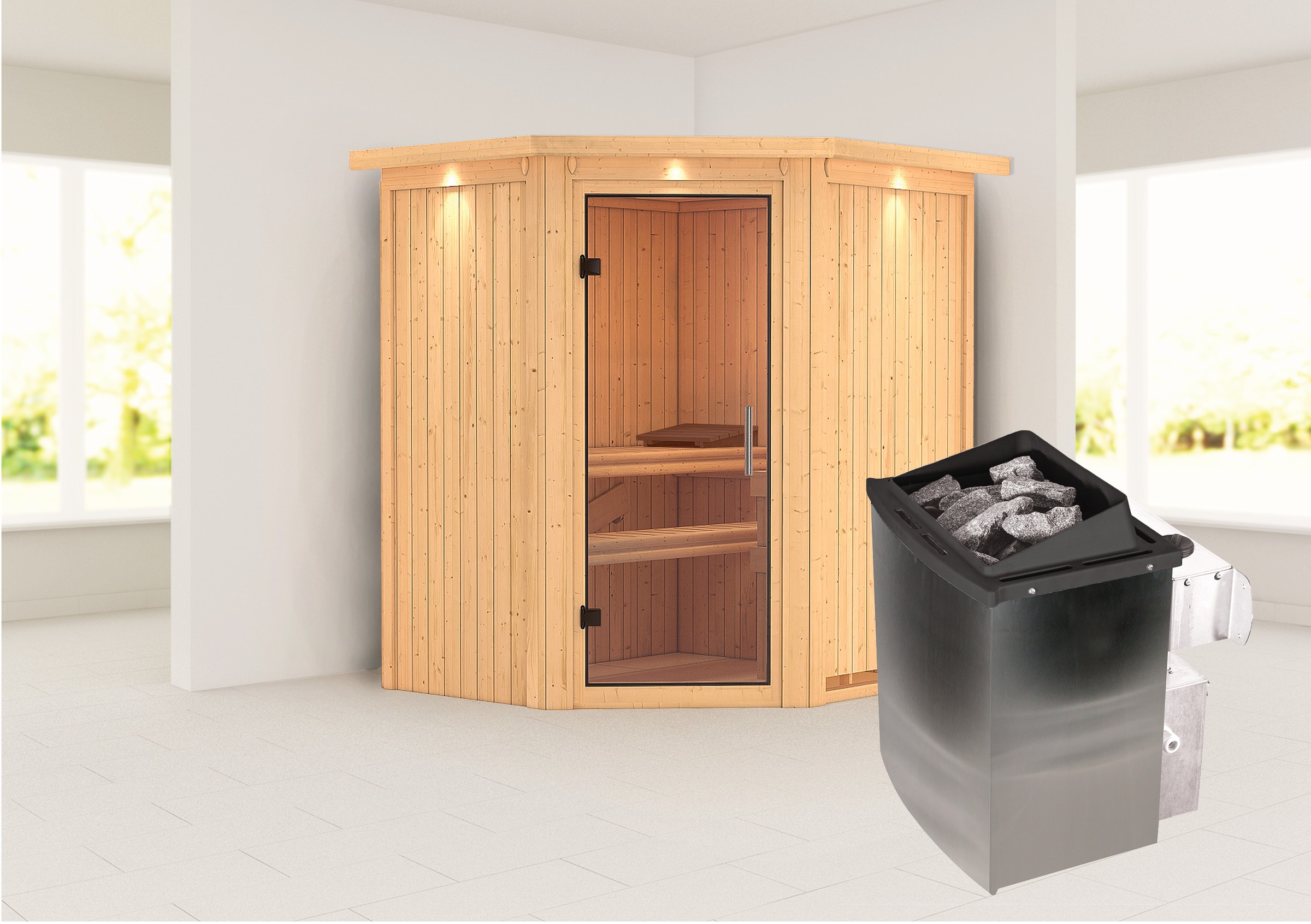 Karibu Sauna »»Liyah« mit Klarglastür und Dachkranz«, in verschiedenen Ausf günstig online kaufen