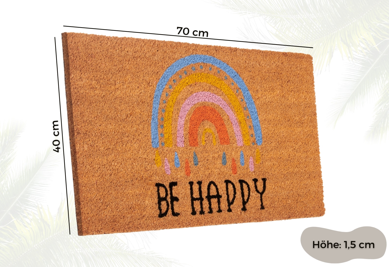 HANSE Home Fußmatte »Kokos Be Happy, Türmatte«, rechteckig, 15 mm Höhe, Schmutzfangmatte, Rutschfest, Outdoor, Innen, Außen, Kokosmatte, Flur