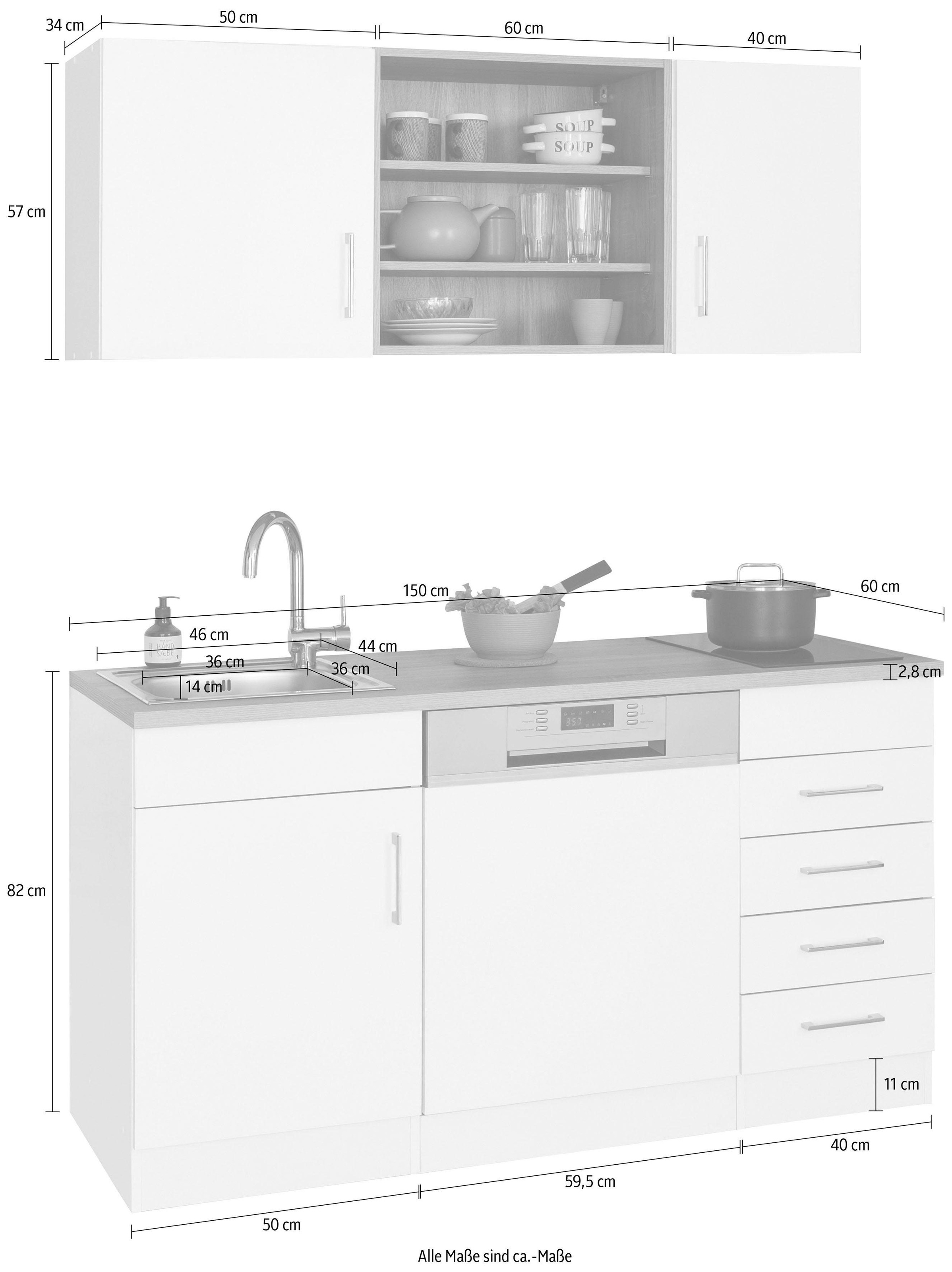 HELD MÖBEL Pantryküche »Mali«, Breite 150 cm, mit E-Geräten