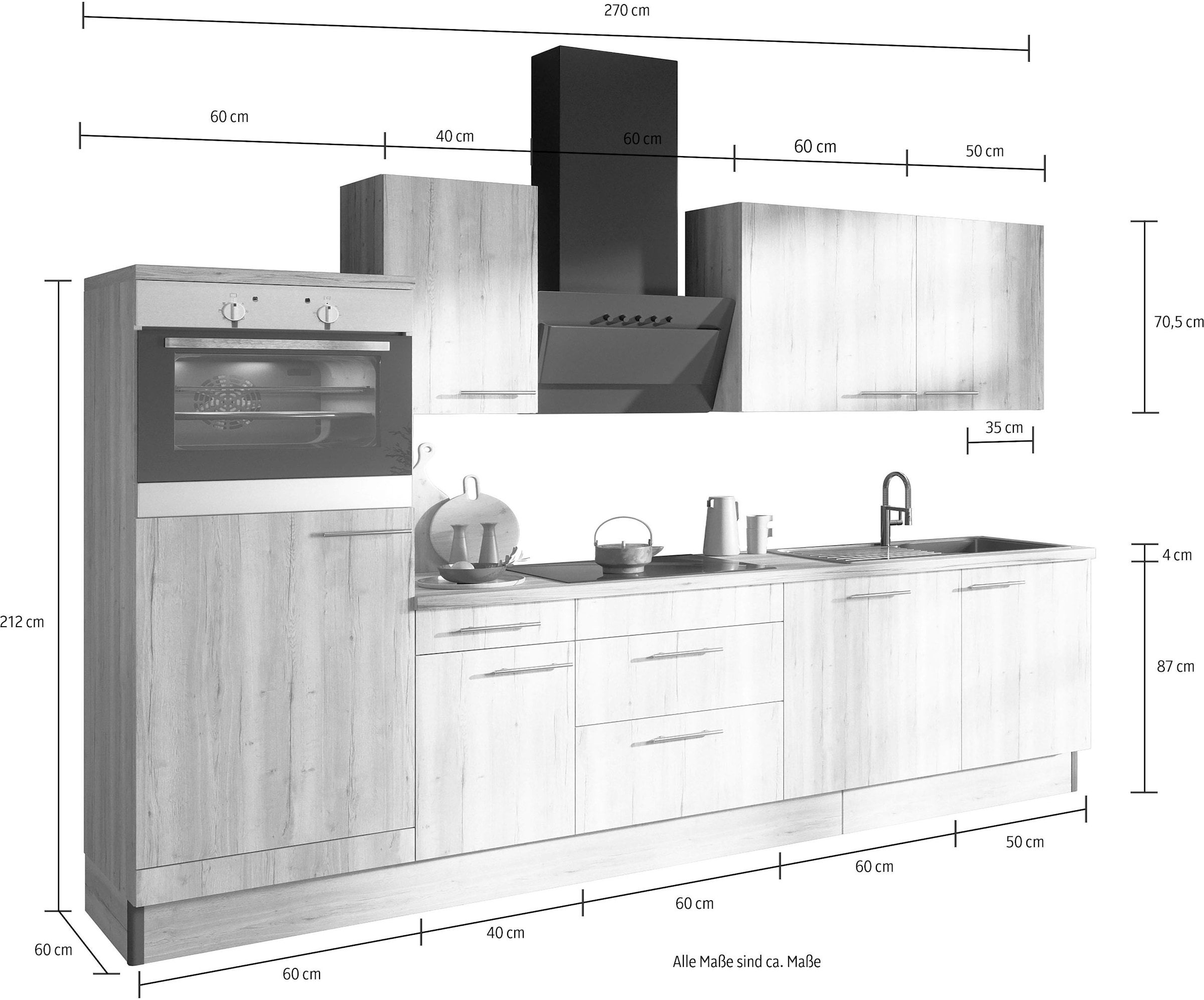 cm, Küche 270 OPTIFIT wahlweise auf E-Geräten mit »Klara«, kaufen Rechnung Breite
