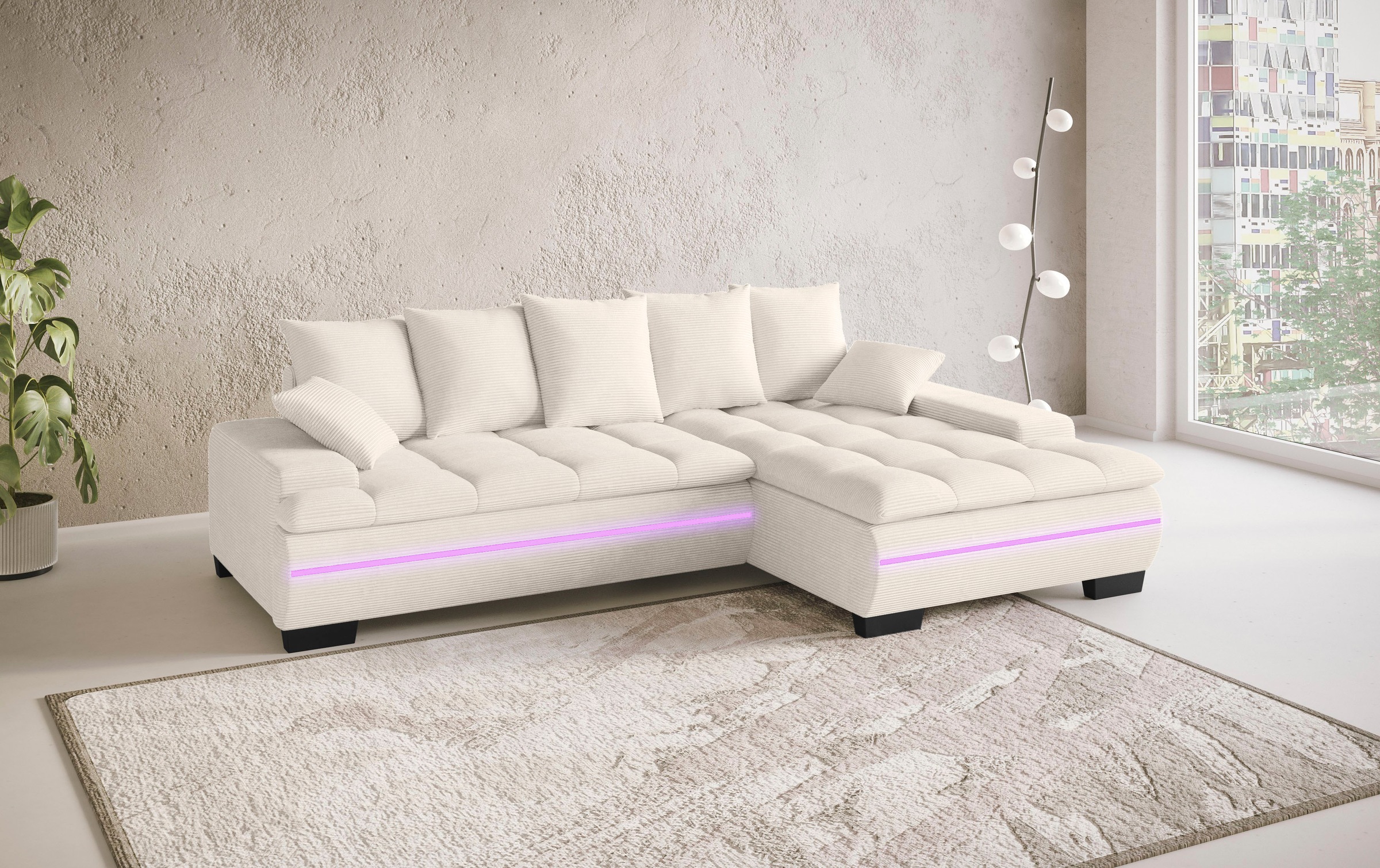 Mr. Couch Ecksofa »Haiti II, L-Form«, RGB-LED Beleuchtung, wahlweise mit Kaltschaum, Bett, Bettkasten
